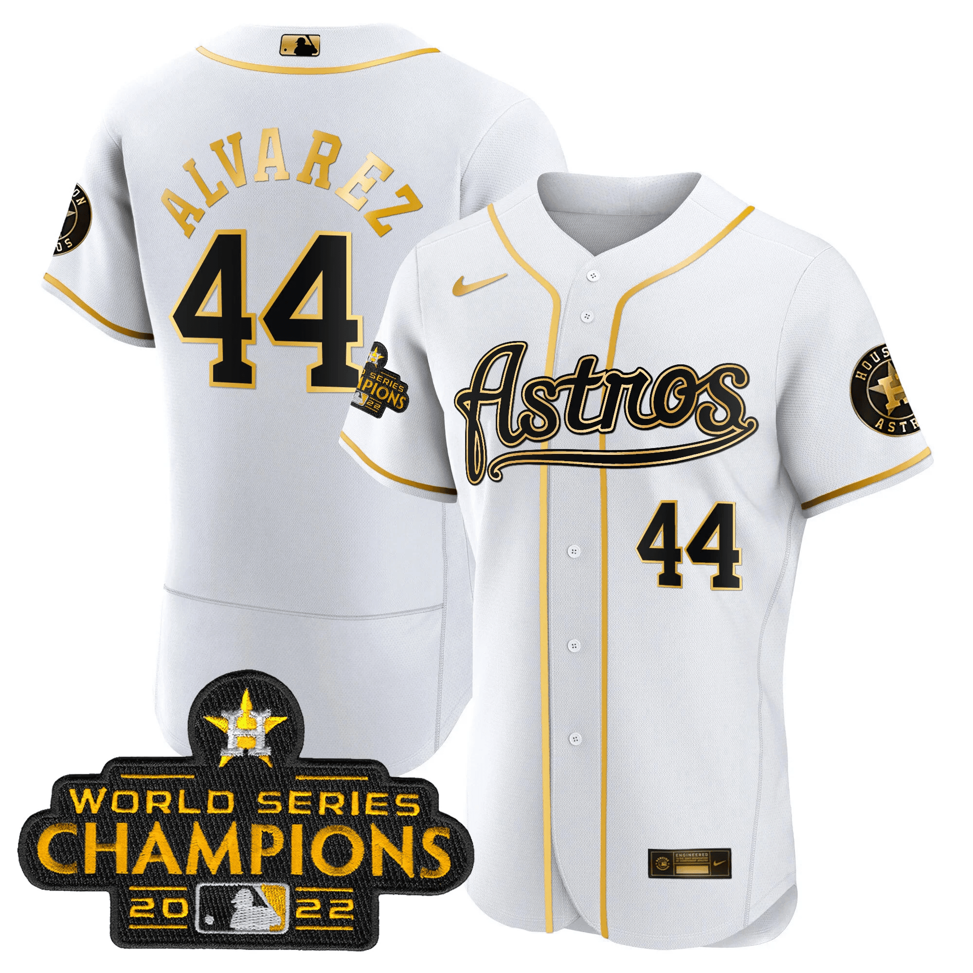 Yordan Álvarez Men's Houston Astros Champions & Throwback Patch Gold V2 Flex White Jersey - All Stitched