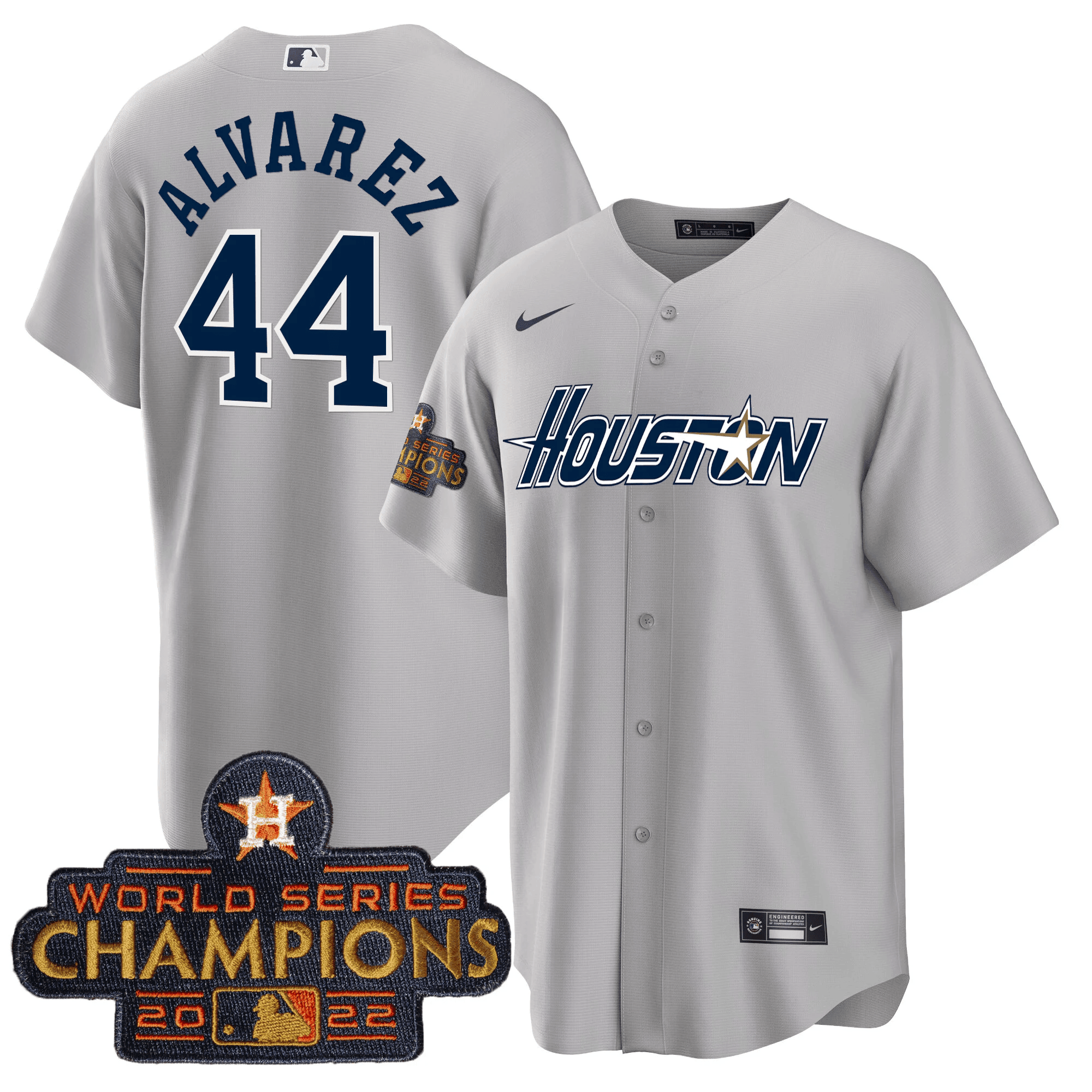 Yordan Álvarez Men's Houston Astros Gray & Gold 2023 Champions Patch Cool Gray Jersey - All Stitched