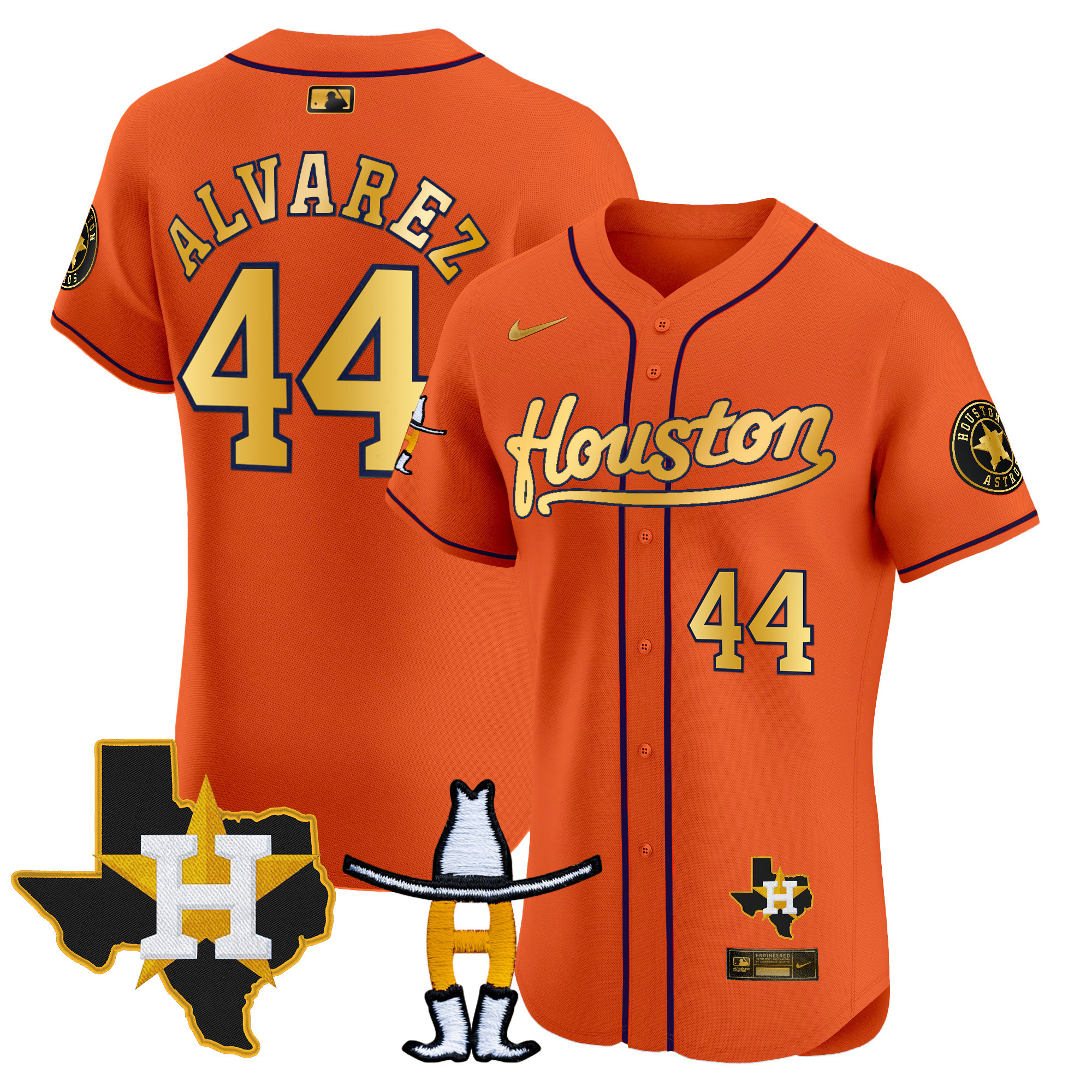 Yordan Álvarez Men's Houston Astros Houston Rodeo Patch Vapor Premier Elite Orange Gold Jersey - All Stitched