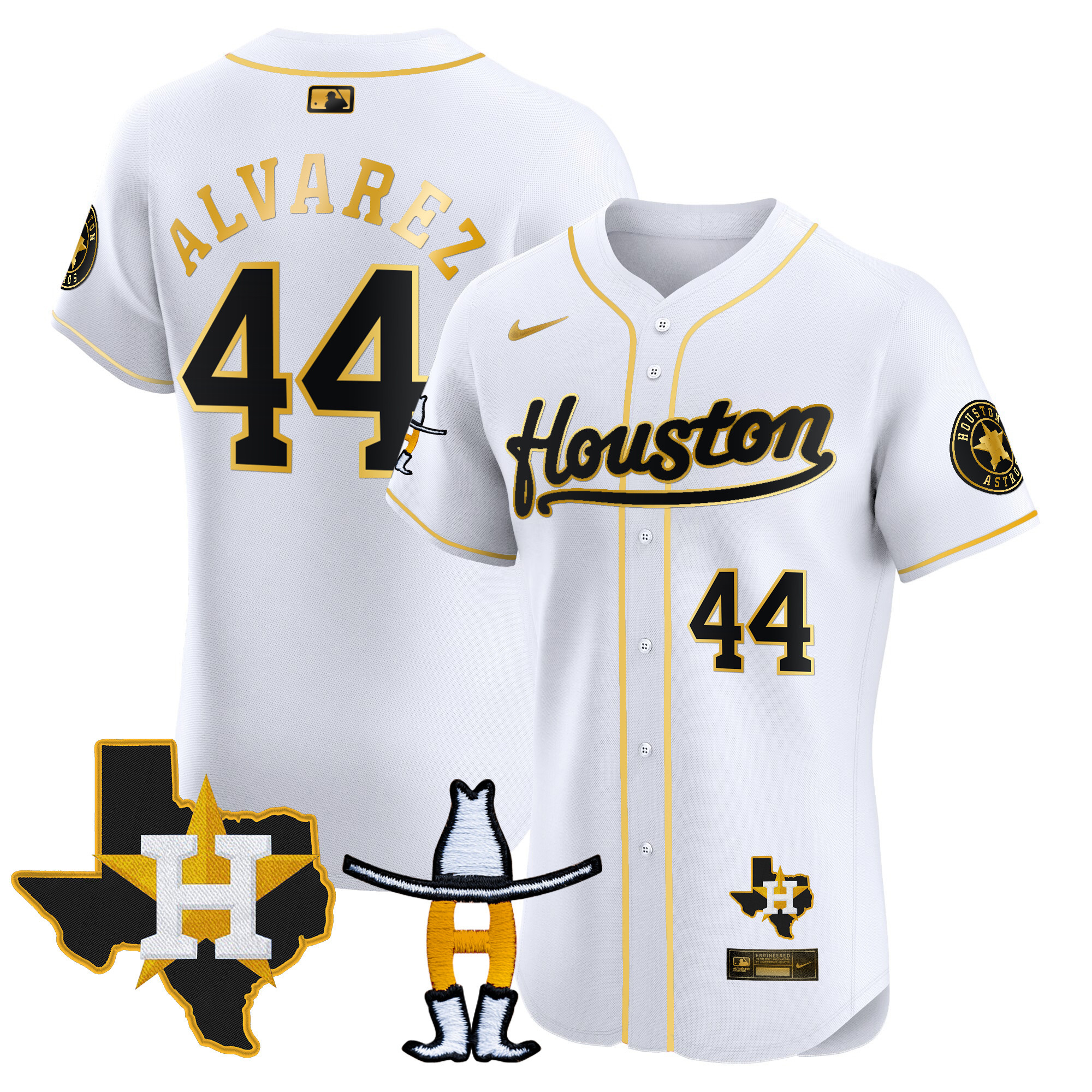 Yordan Álvarez Men's Houston Astros Houston Rodeo Patch Vapor Premier Elite White Gold Jersey - All Stitched