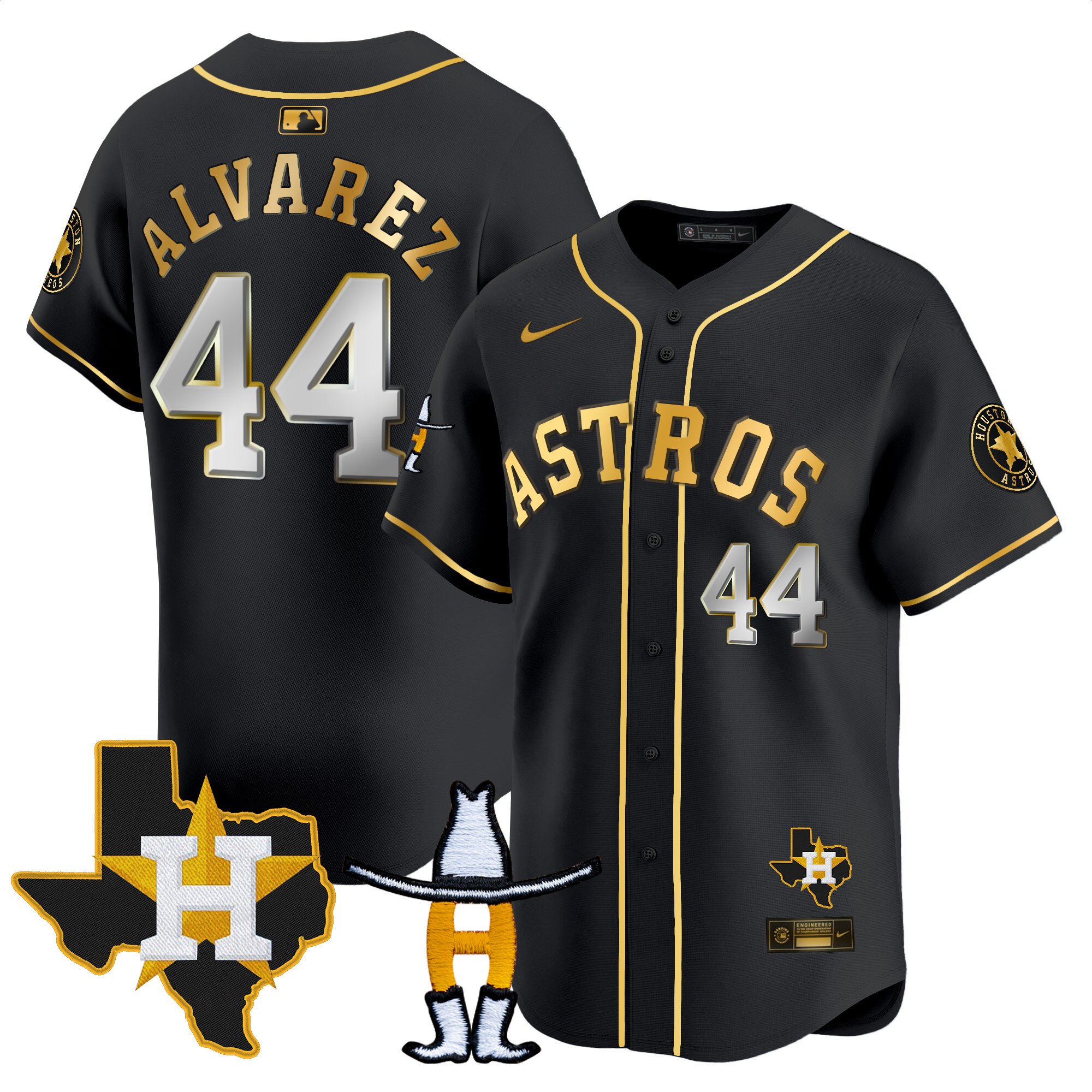 Yordan Álvarez Men's Houston Astros Houston Rodeo Patch Vapor Premier Limited V2 Black Gold Jersey - All Stitched