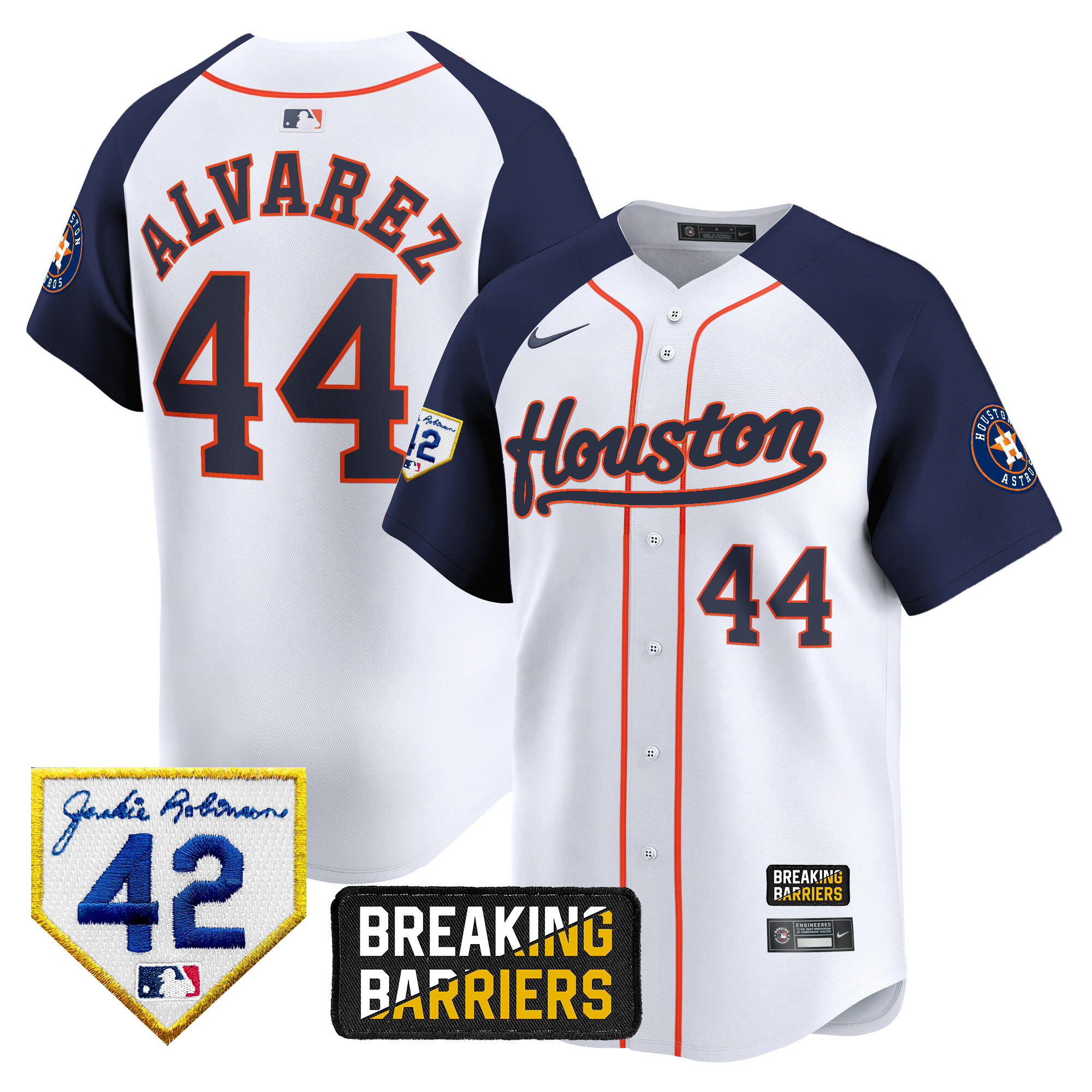 Yordan Álvarez Men's Houston Astros Jackie Robinson Breaking Barriers Patch Vapor Premier Limited Alternate Jersey - All Stitched