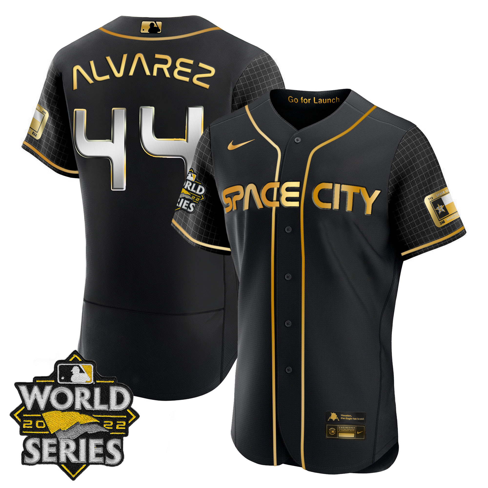 Yordan Álvarez Men's Houston Astros Space City Gold 2022 World Series Flex Black Jersey - All Stitched