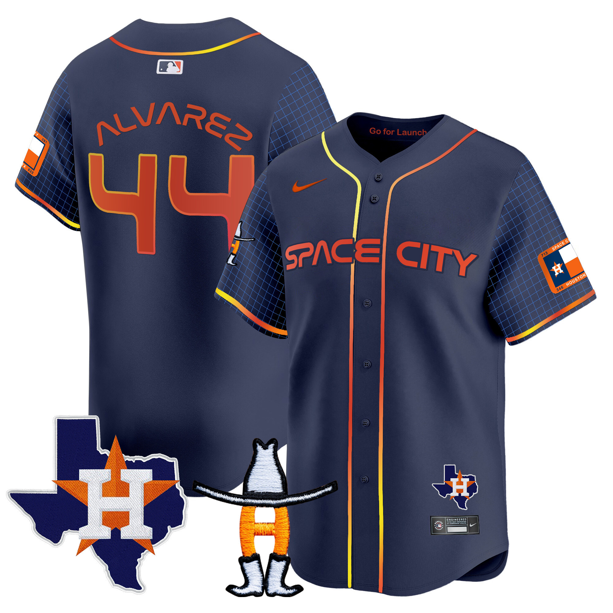 Yordan Álvarez Men's Houston Astros Space City Texas Patch Vapor Premier Limited Navy Jersey - All Stitched