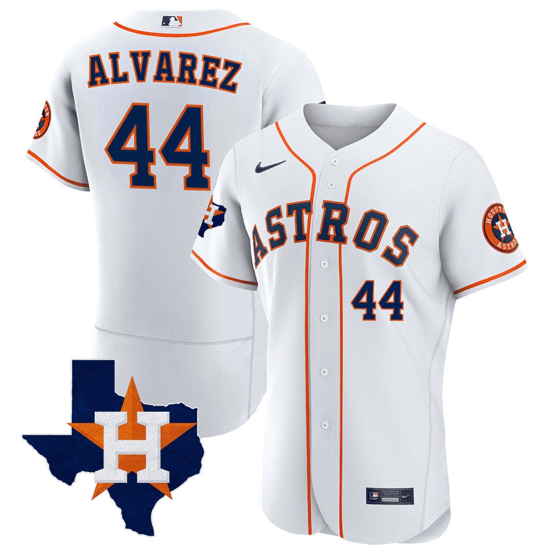 Yordan Álvarez Men's Houston Astros Texas State Patch White Jersey - All Stitched