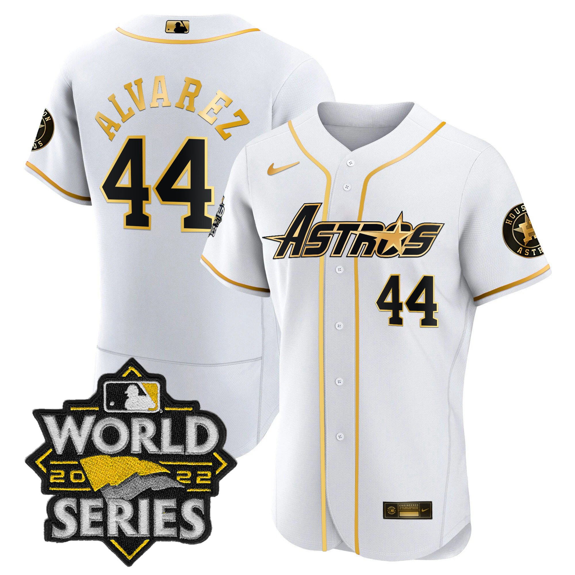 Yordan Álvarez Men's Houston Astros World Series & Throwback Patch Gold Flex White Jersey - All Stitched