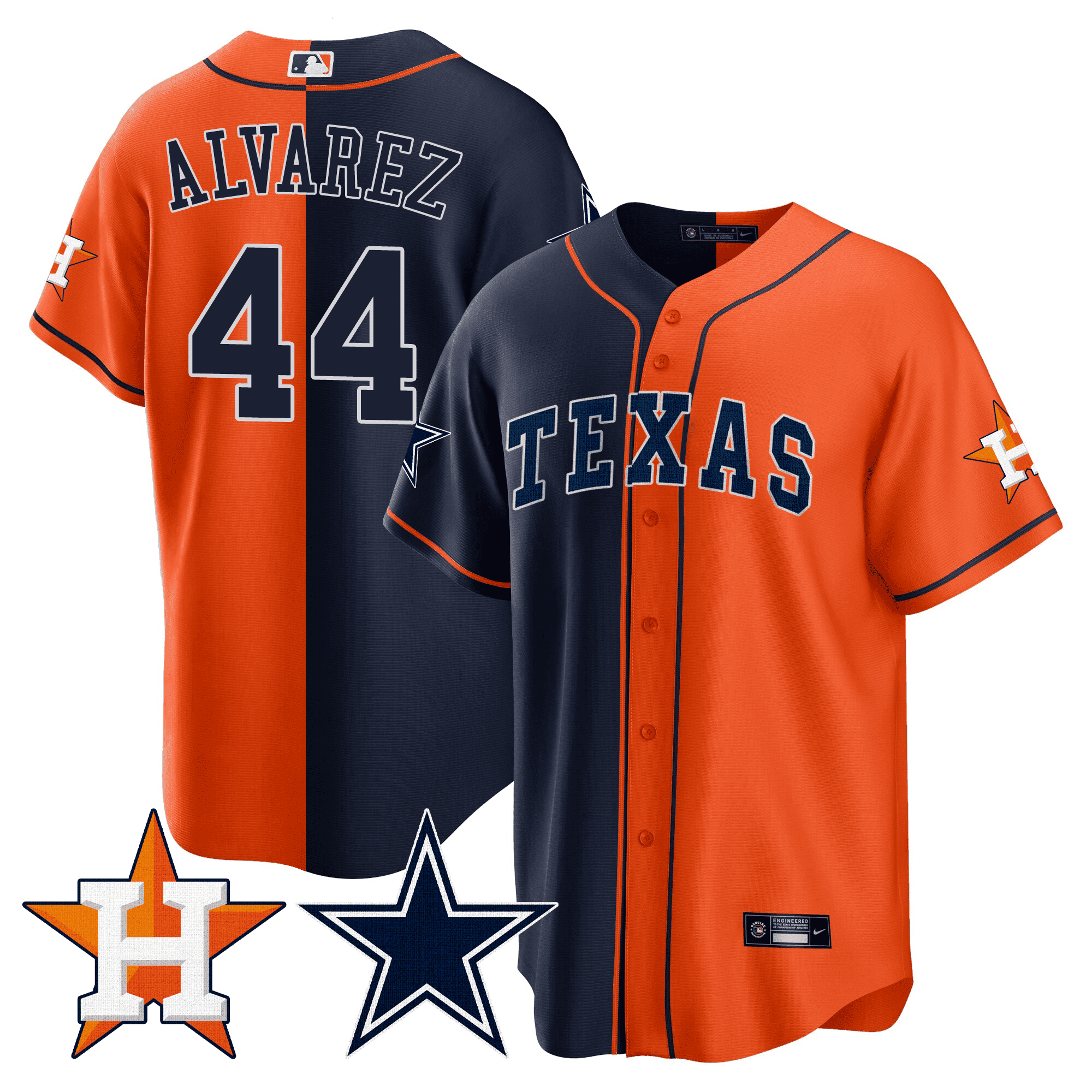 Yordan Álvarez Men's Split Houston Astros - Cowboys Cool Base Orange - Navy Jersey - All Stitched