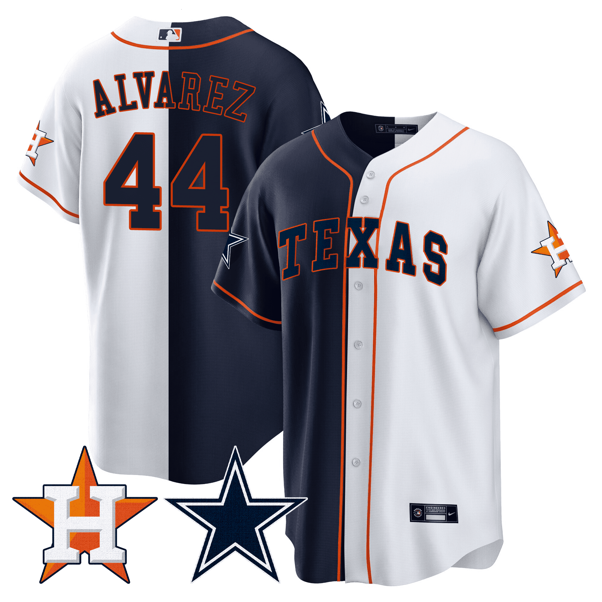 Yordan Álvarez Men's Split Houston Astros - Cowboys Cool Base White - Navy Jersey - All Stitched