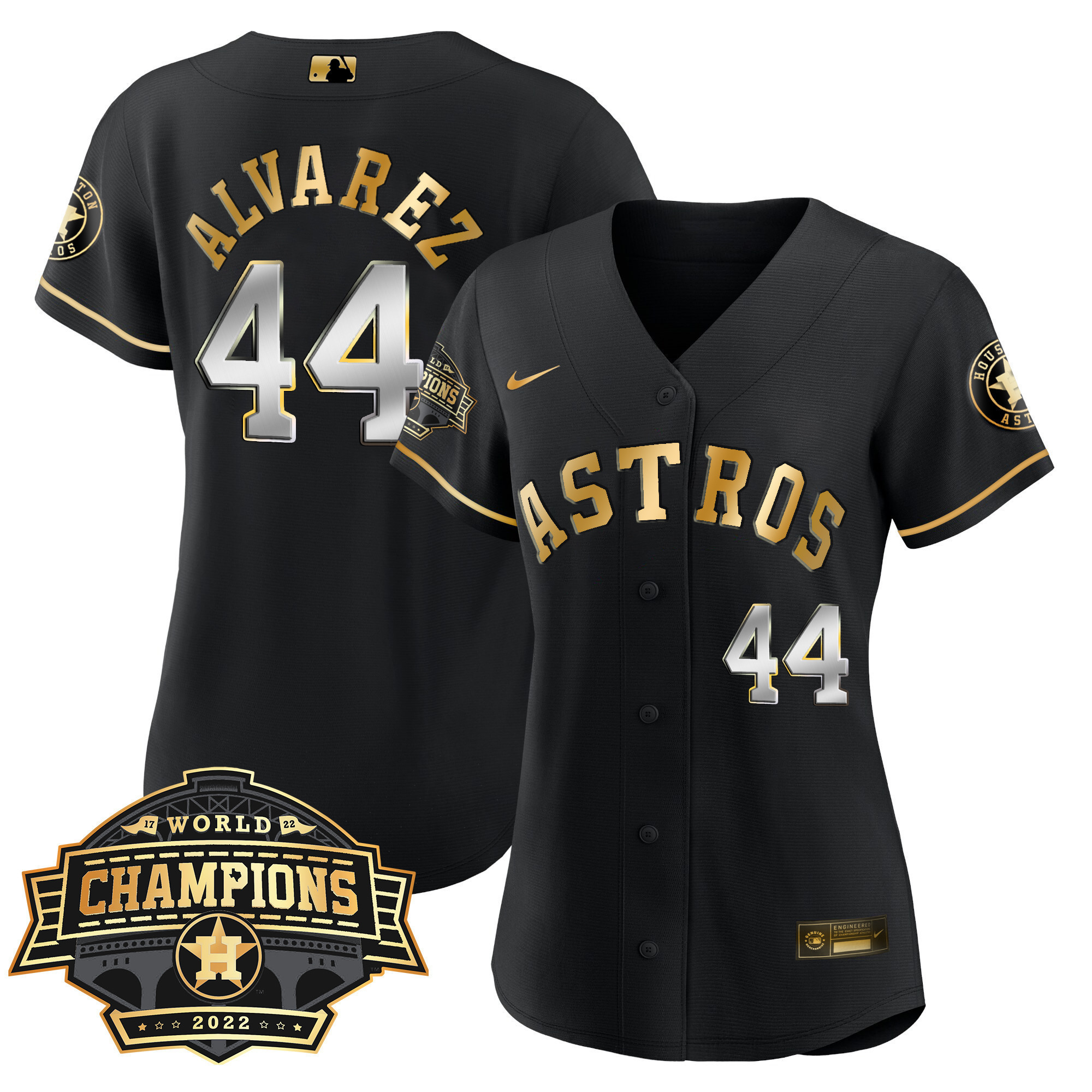 Yordan Álvarez Women's Houston Astros 2022 World Series Champions Patch Limited Cool Black Jersey - All Stitched