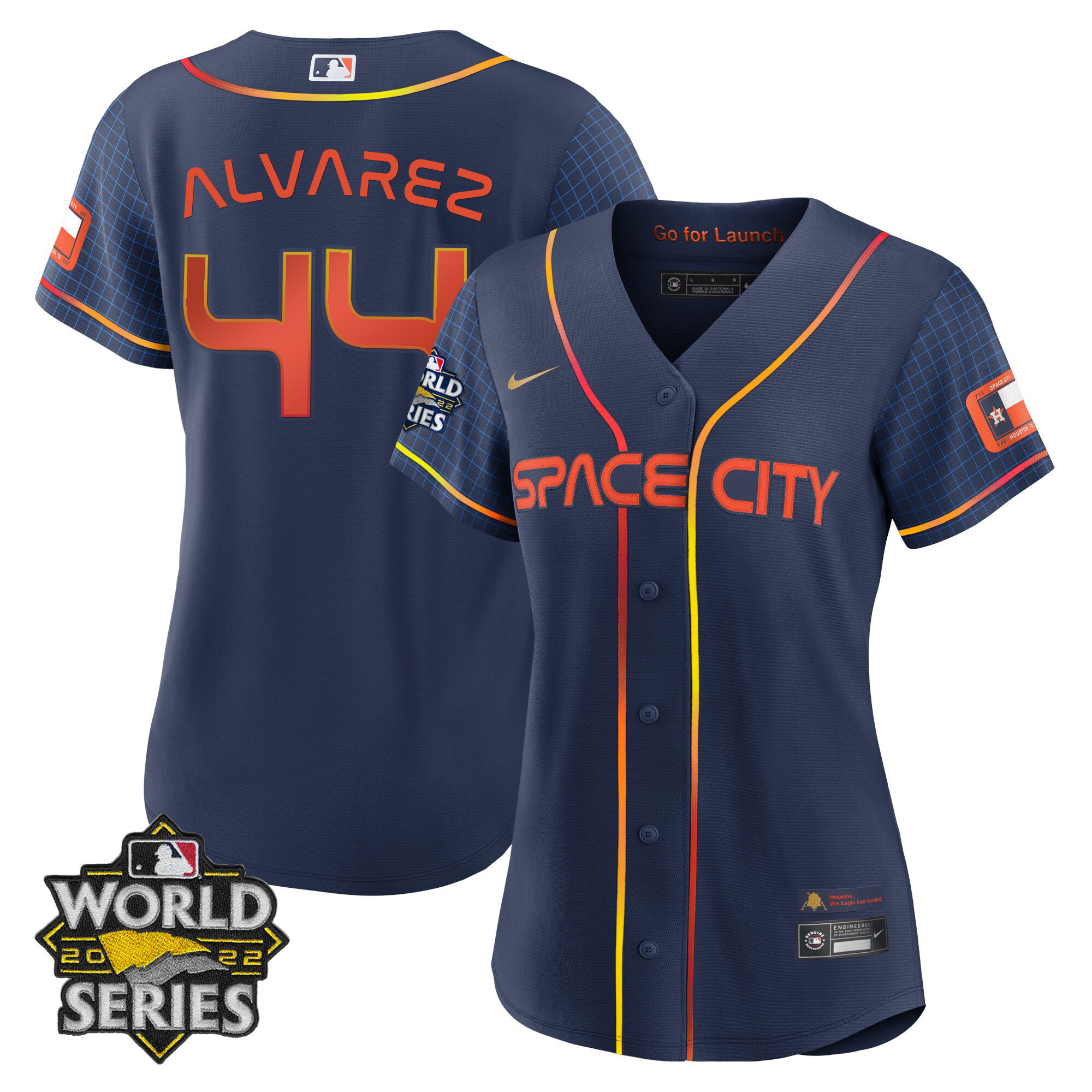 Yordan Álvarez Women's Houston Astros 2022 World Series Player Cool Space City Jersey - All Stitched