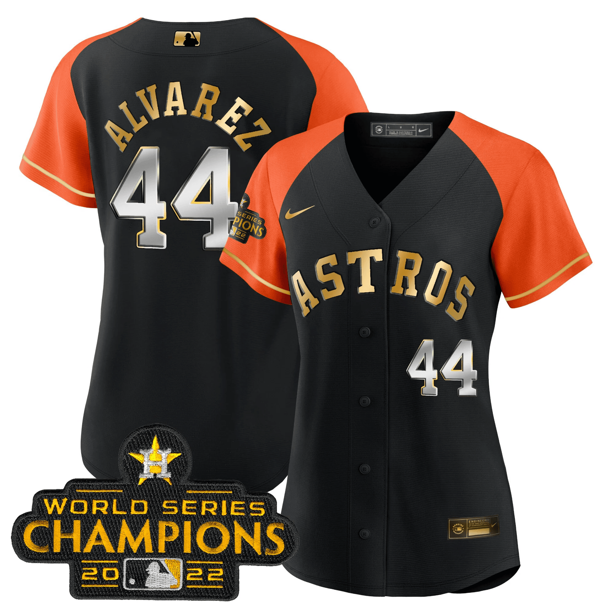 Yordan Álvarez Women's Houston Astros 2023 Gold Alternate Baseball Orange Sleeves Jersey - All Stitched