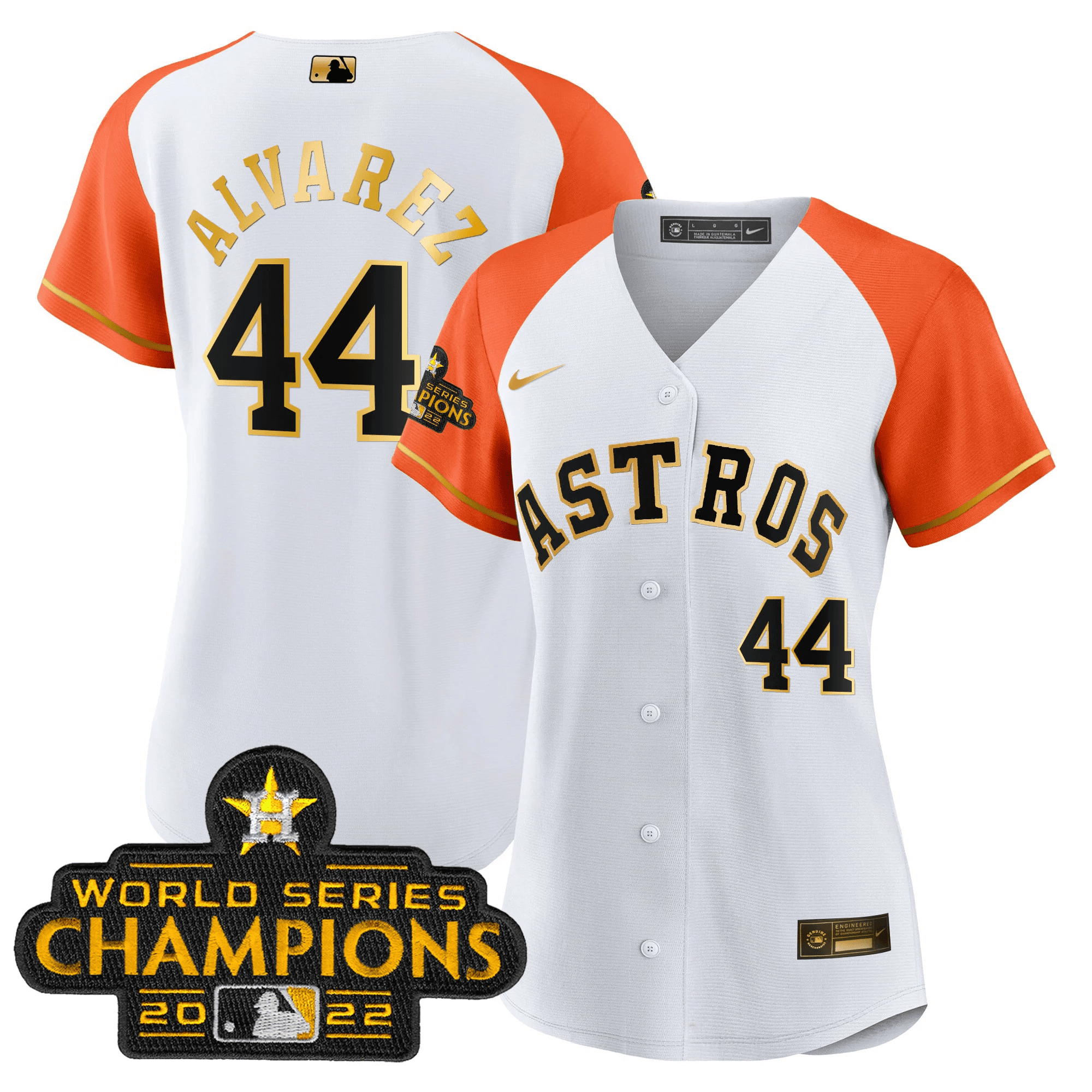 Yordan Álvarez Women's Houston Astros 2023 Gold Alternate Baseball Orange White Jersey - All Stitched