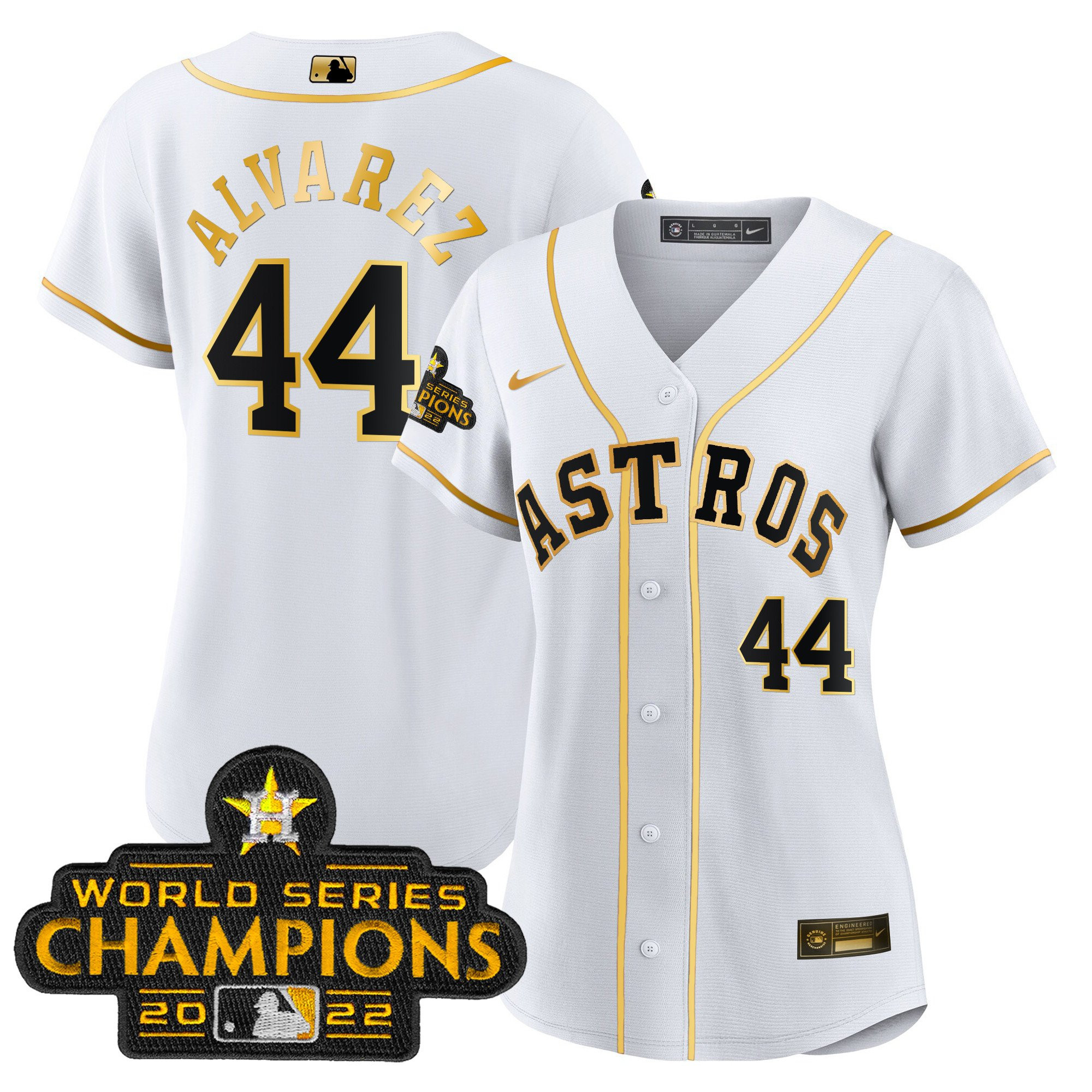 Yordan Álvarez Women's Houston Astros 2023 Gold Rush Collection White Gold Jersey - All Stitched