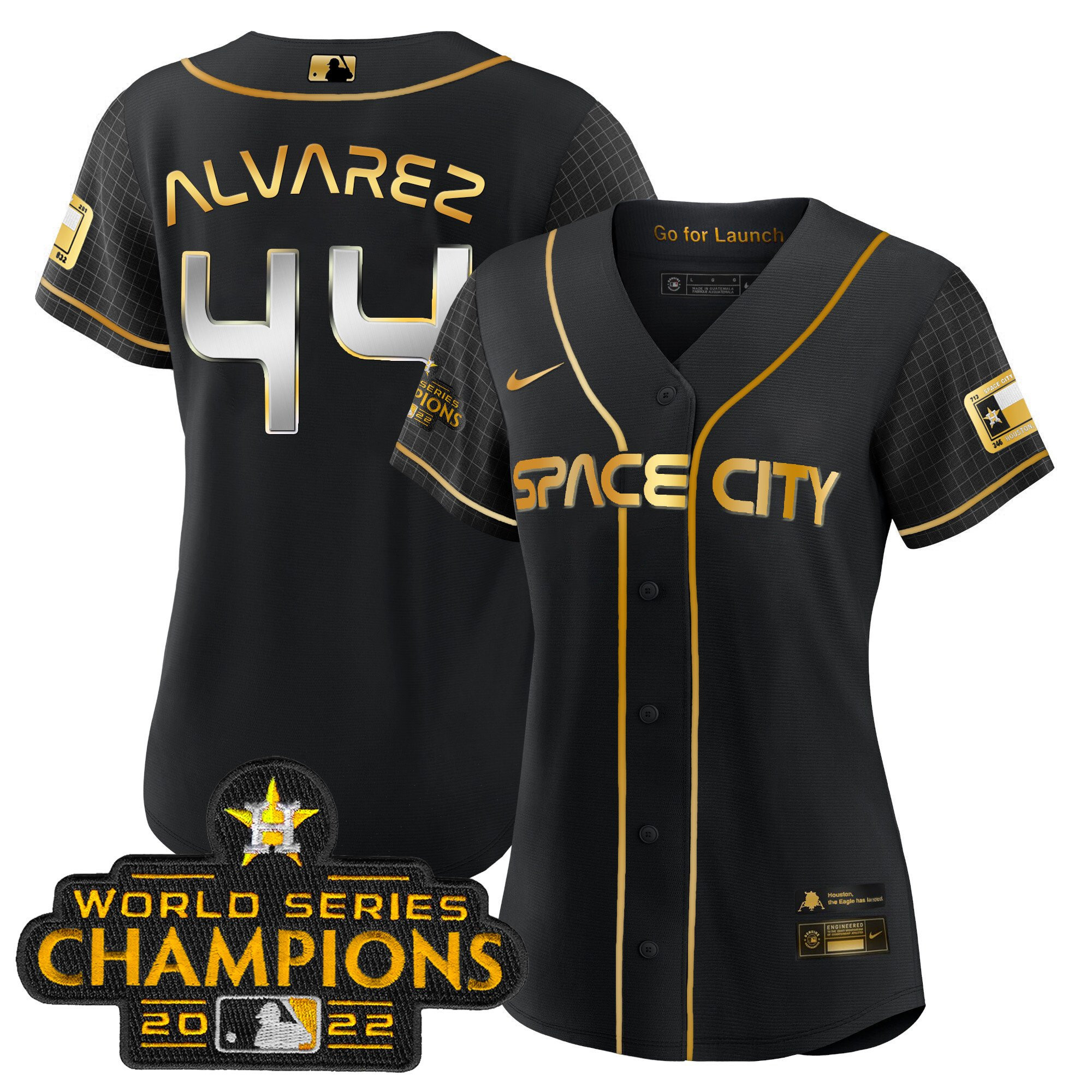 Yordan Álvarez Women's Houston Astros 2023 Space City Champions Black Gold Jersey - All Stitched