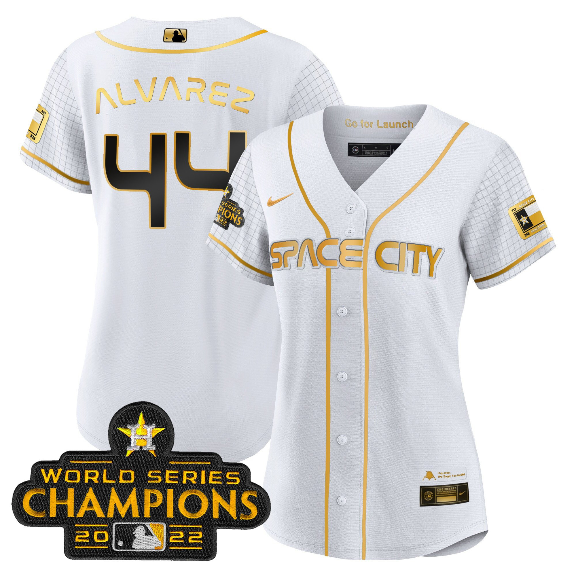 Yordan Álvarez Women's Houston Astros 2023 Space City Champions White Gold Jersey - All Stitched
