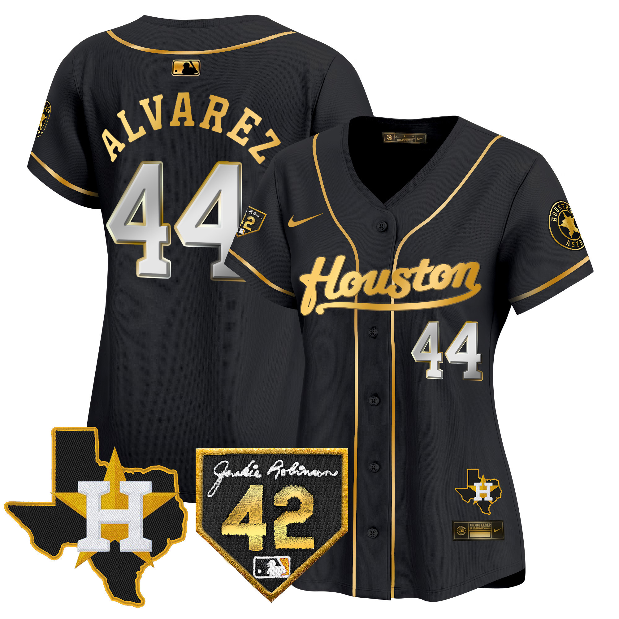 Yordan Álvarez Women's Houston Astros 2024 Jackie Robinson Patch Vapor Premier Limited Black Gold Jersey - All Stitched