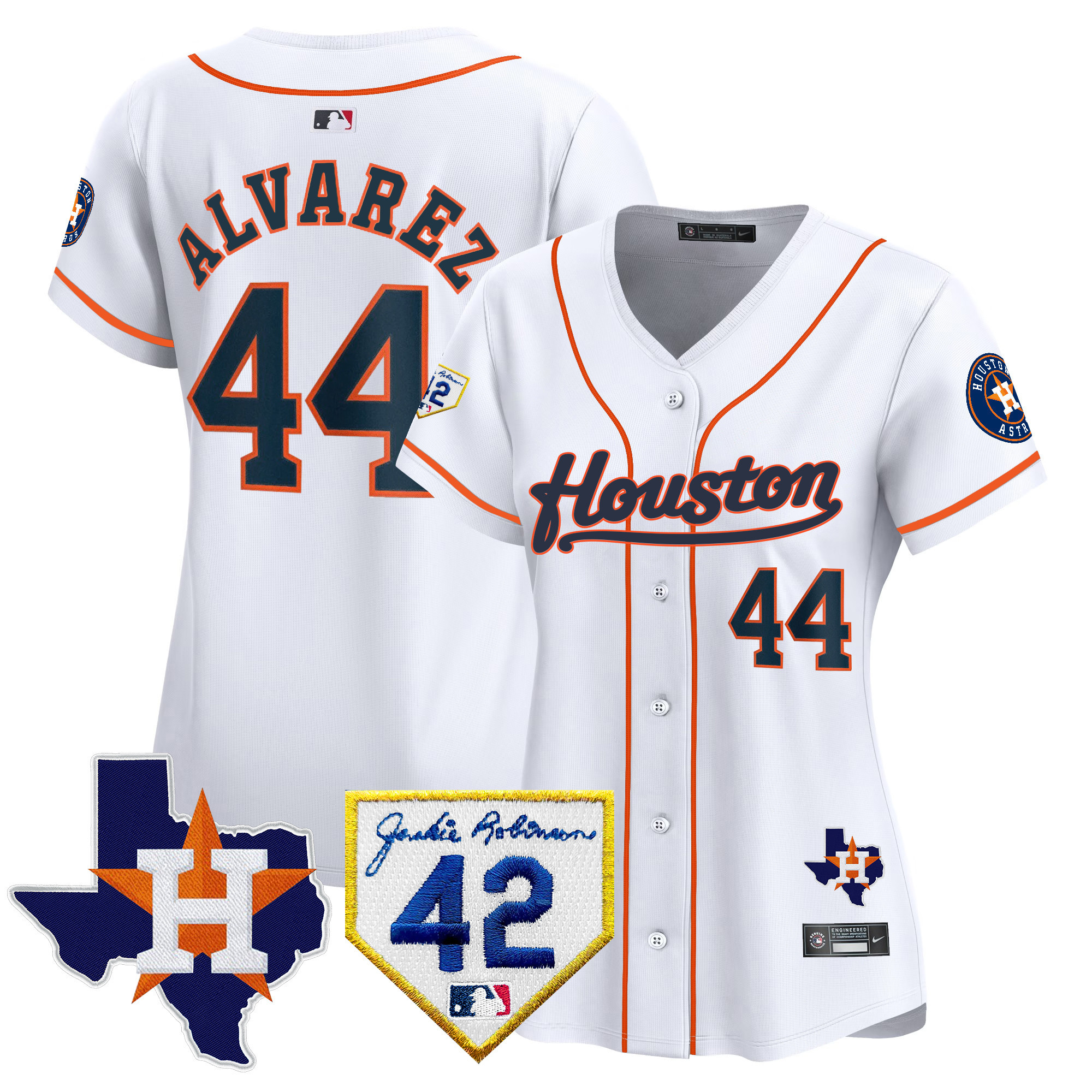Yordan Álvarez Women's Houston Astros 2024 Jackie Robinson Patch Vapor Premier Limited Home Jersey - All Stitched