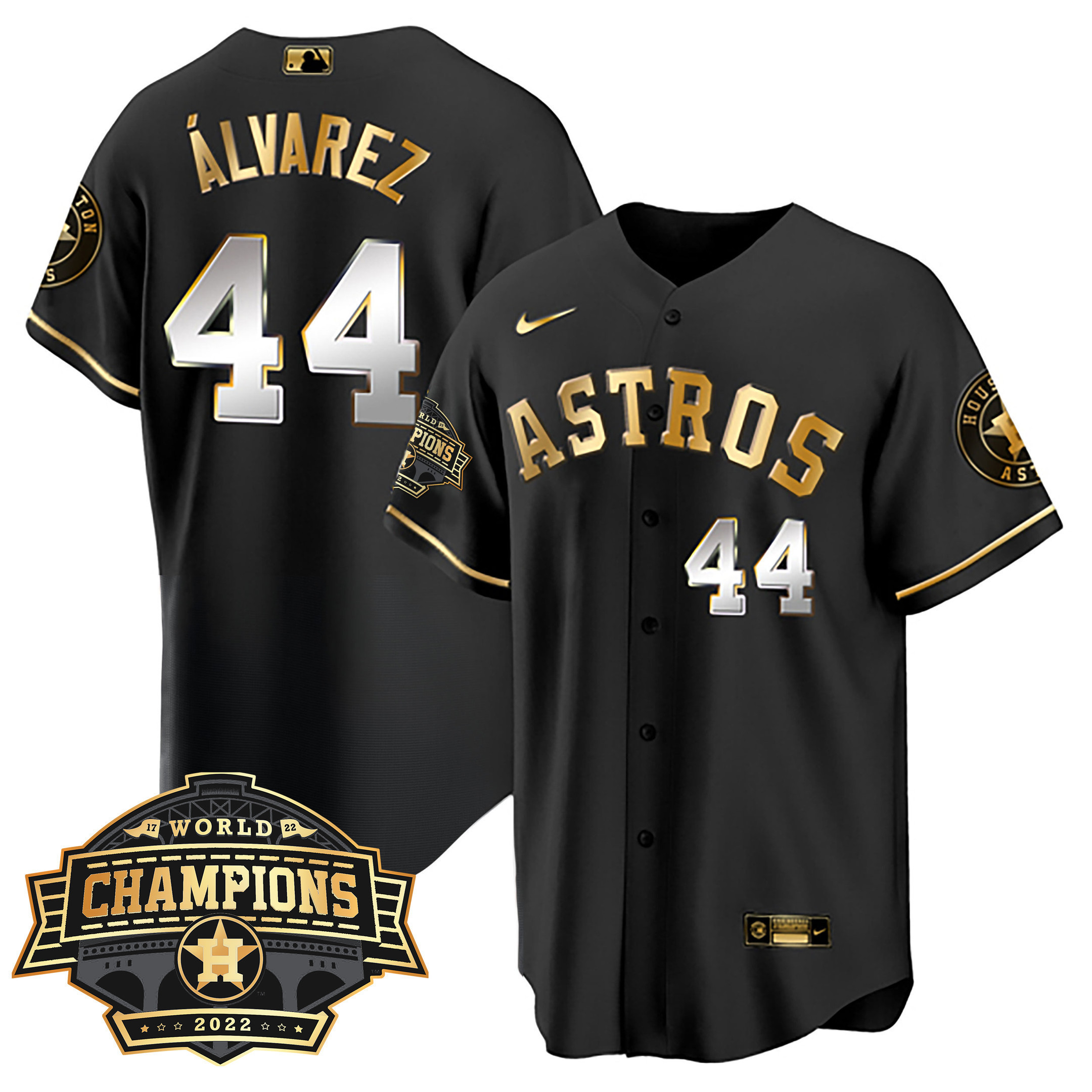 Yordan Álvarez Youth's Houston Astros 2022 World Series Champions Patch Limited Cool Black Jersey - All Stitched