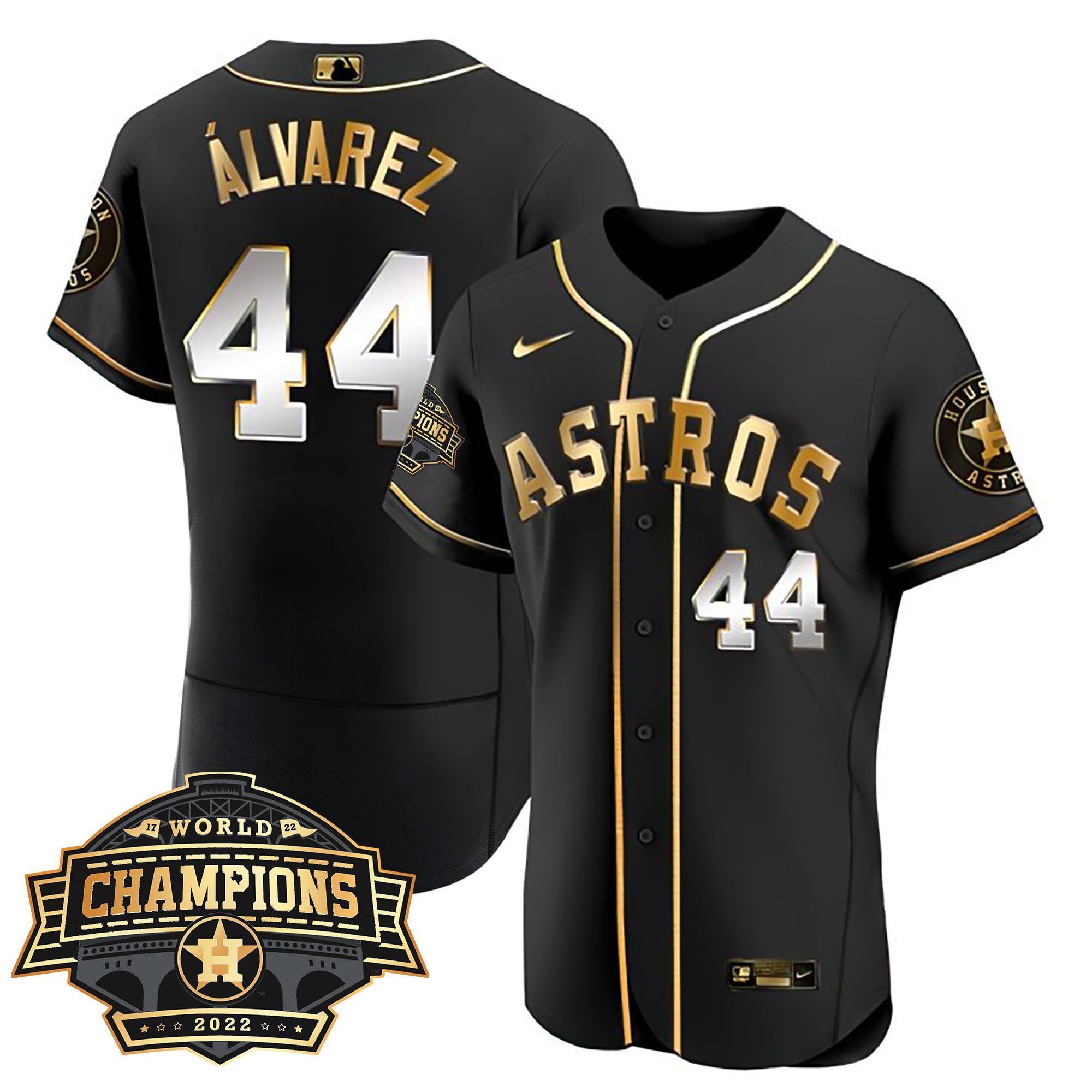 Yordan Álvarez Youth's Houston Astros 2022 World Series Champions Patch Limited Flex Black Jersey - All Stitched