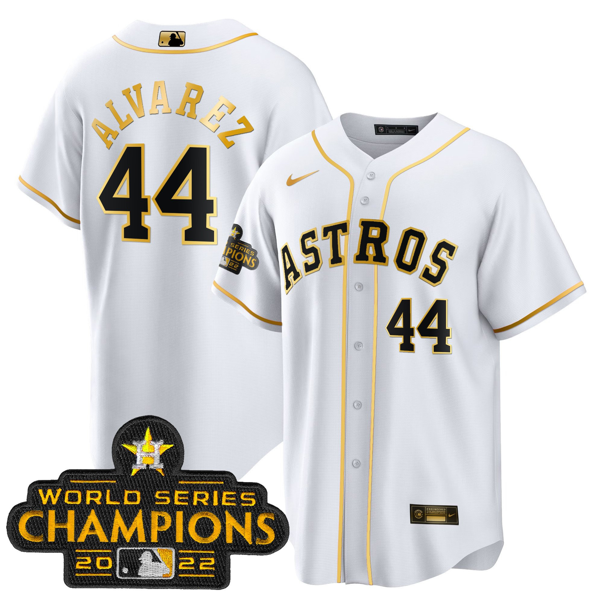 Yordan Álvarez Youth's Houston Astros 2023 Gold Cool Base Collection White Gold Jersey - All Stitched