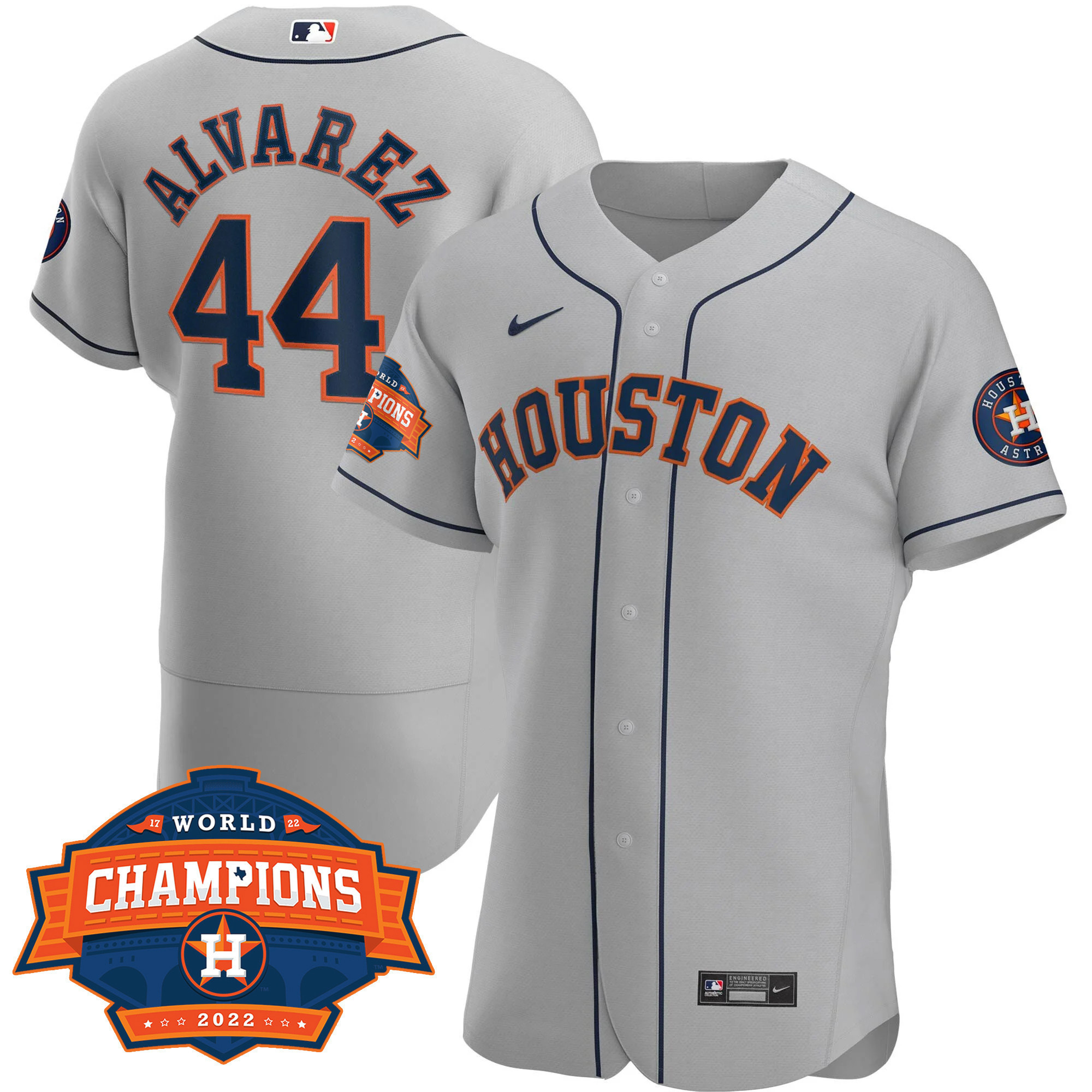 Yordan Alvarez Men's Houston Astros 2022 Champions Limited Gray Road Player Flex Base Jersey - All Stitched
