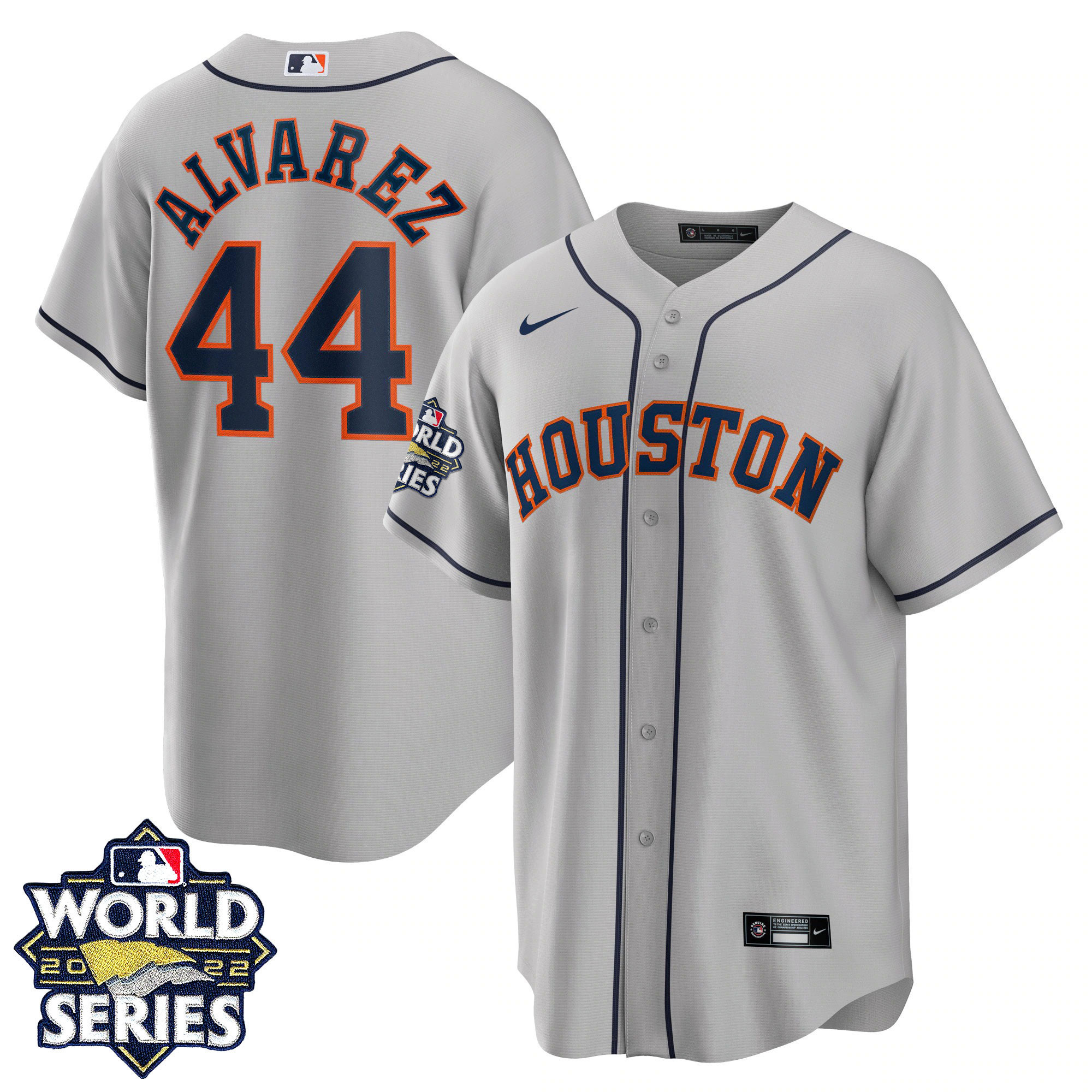 Yordan Alvarez Men's Houston Astros 2022 World Series Gray Road Player Cool Base Jersey - All Stitched