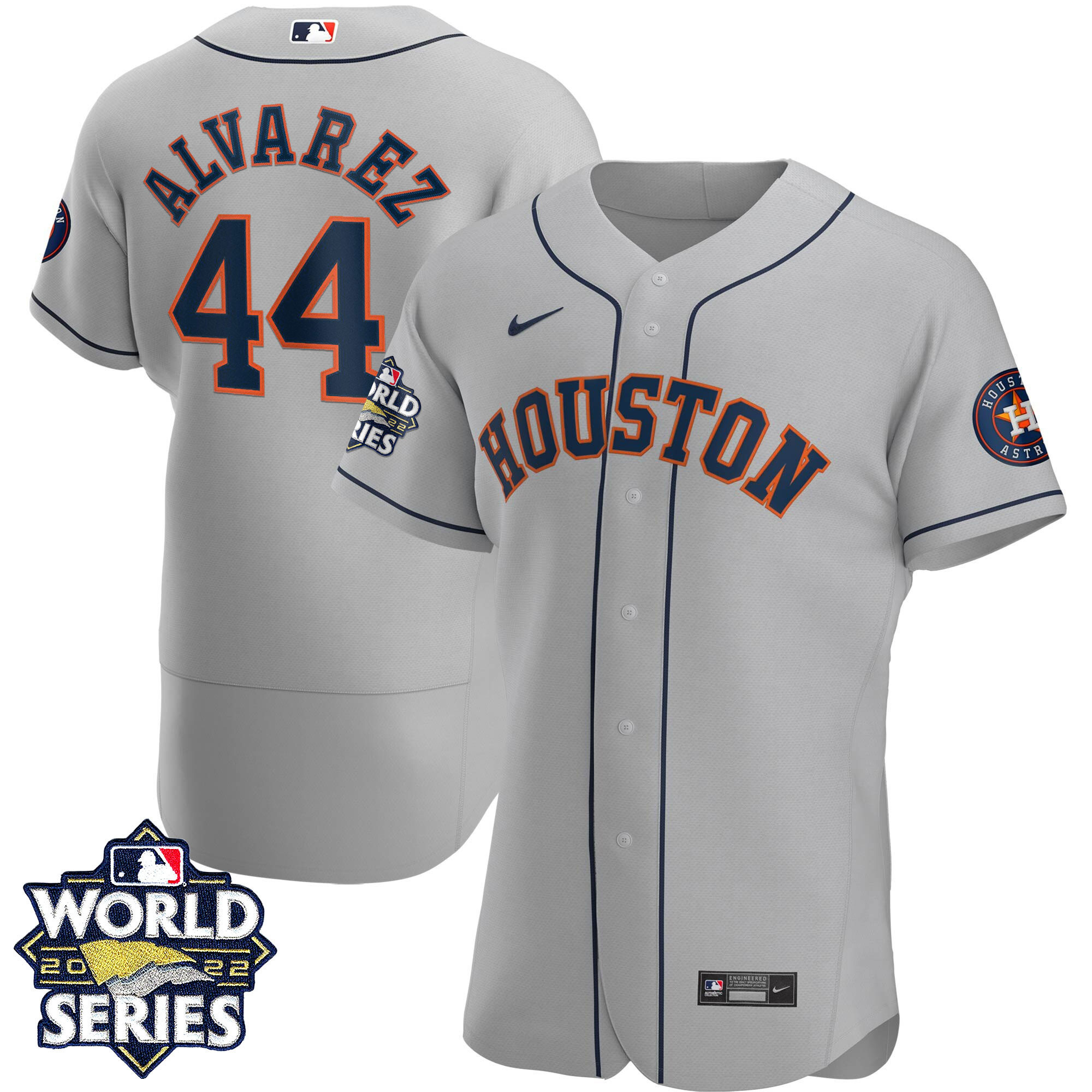 Yordan Alvarez Men's Houston Astros 2022 World Series Gray Road Player Flex Base Jersey - All Stitched