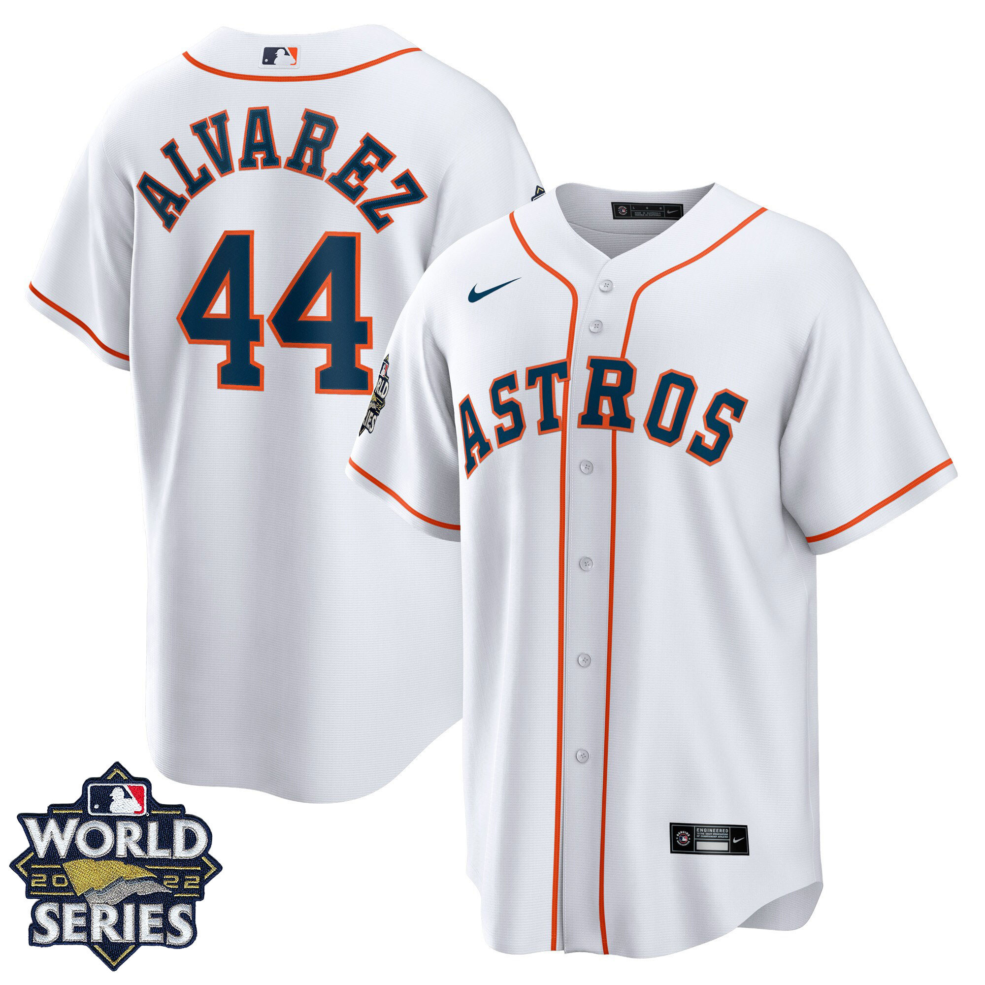 Yordan Alvarez Men's Houston Astros 2022 World Series Home Player - White Cool Base Jersey - All Stitched