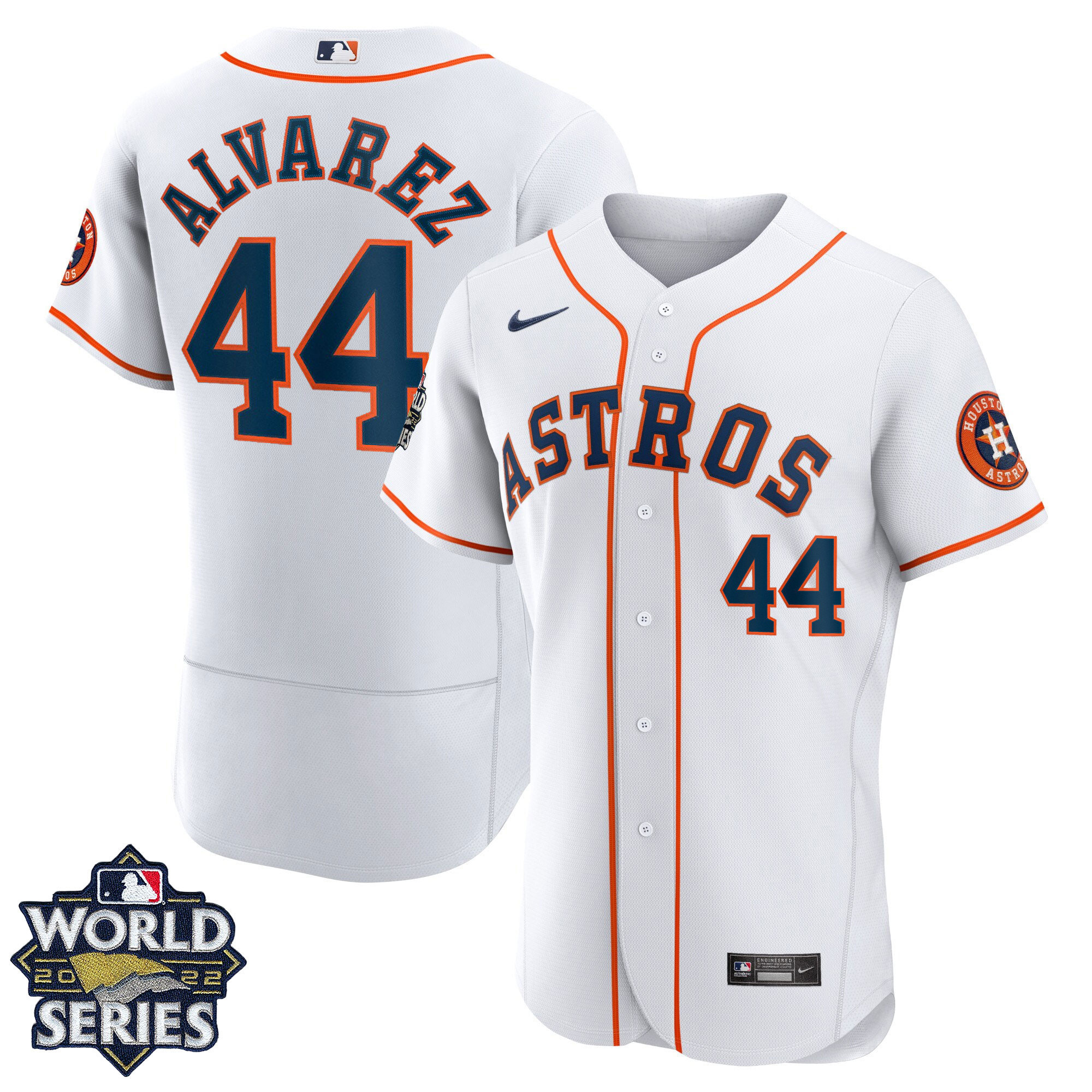 Yordan Alvarez Men's Houston Astros 2022 World Series Home Player - White Flex Base Jersey - All Stitched