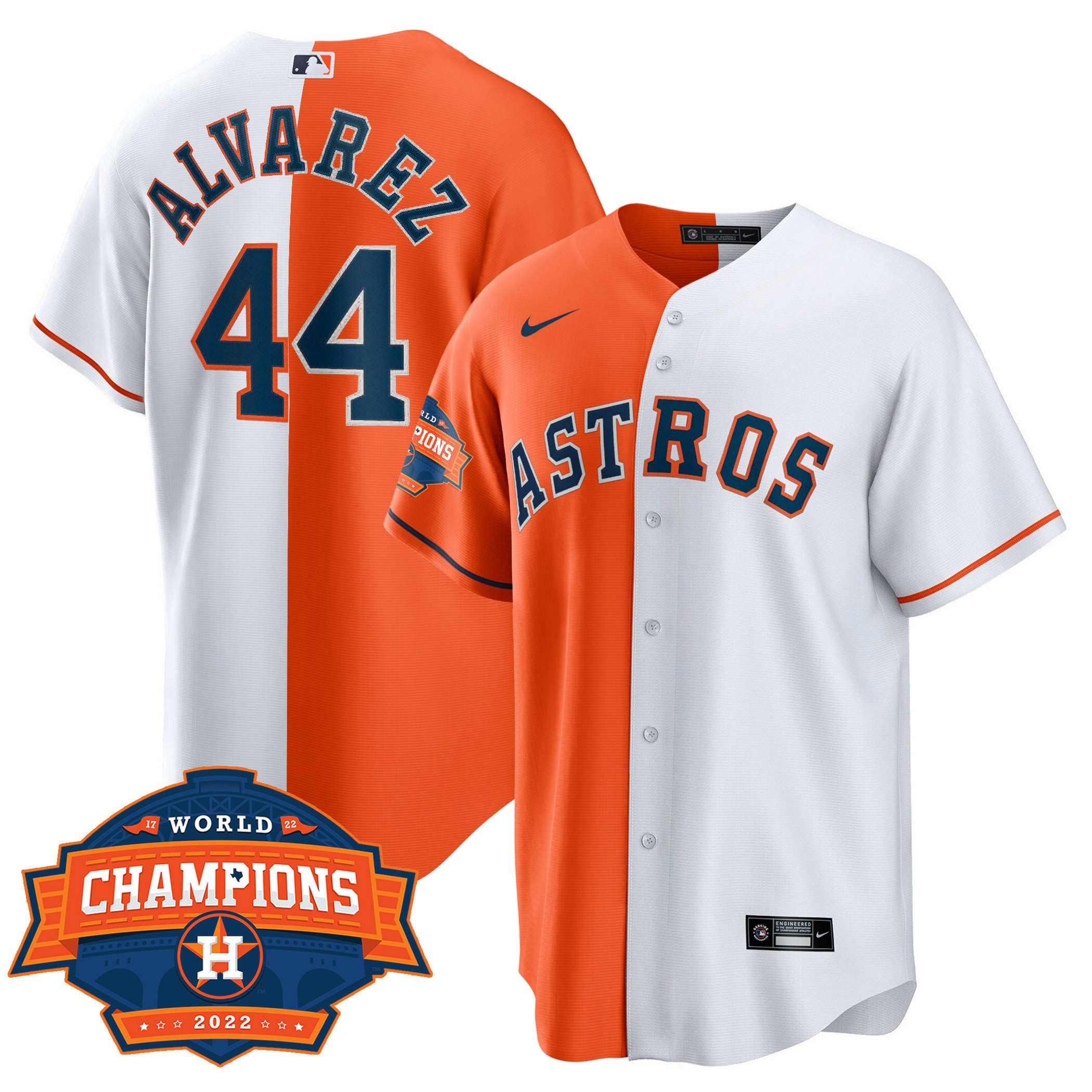 Yordan Alvarez Men's Houston Astros Cool Base Split 2022 Champions Limited Player White Orange Jersey - All Stitched