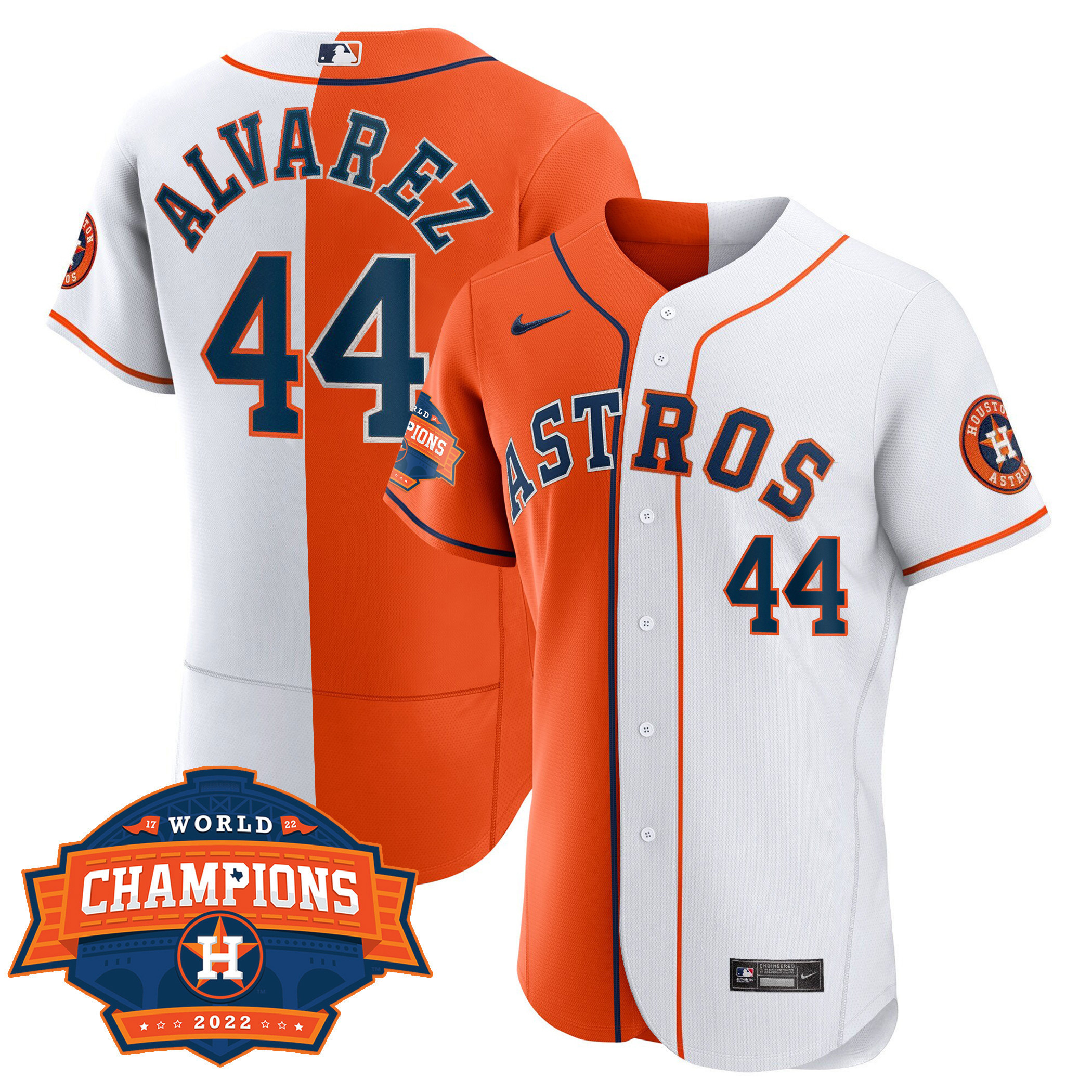 Yordan Alvarez Men's Houston Astros Flex Base Split 2022 Champions Limited Player White Orange Jersey - All Stitched