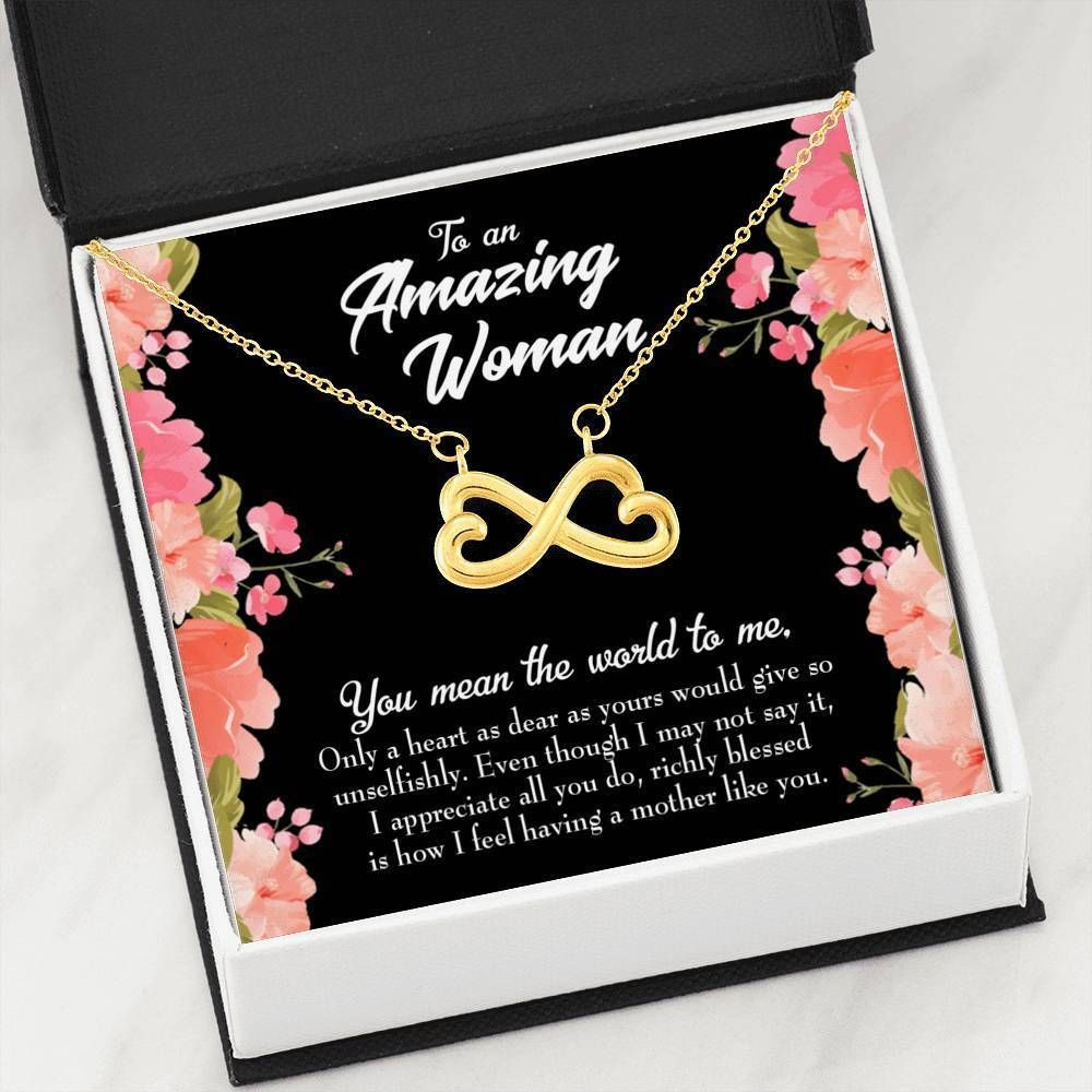 You Mean The World To Me Infinity Heart Necklace Gift For Mother