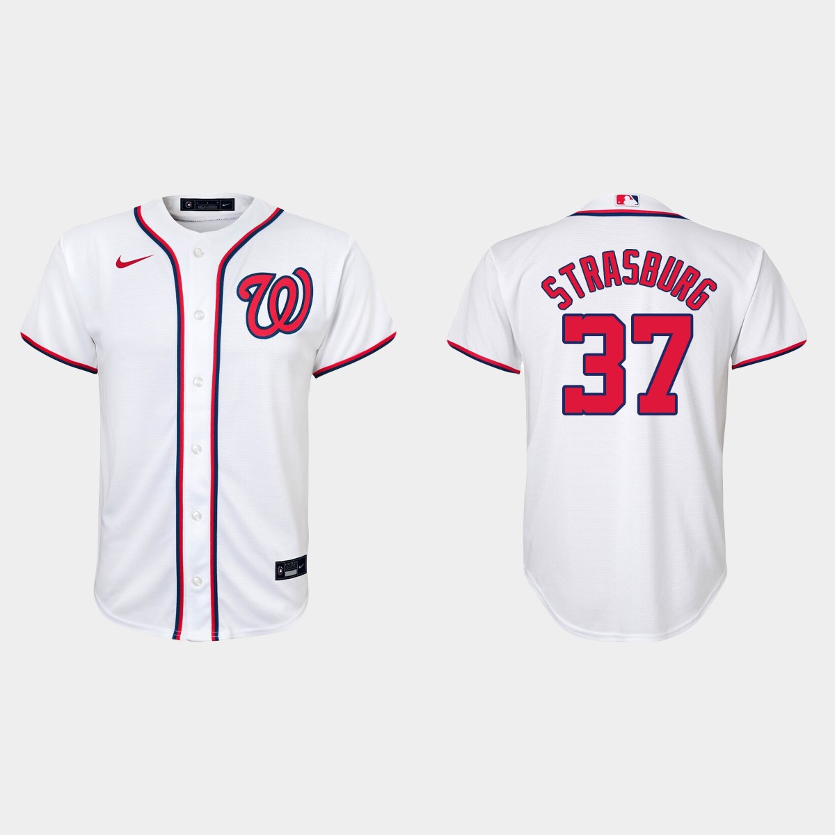 Youth #37 Stephen Strasburg Washington Nationals White Home Jersey