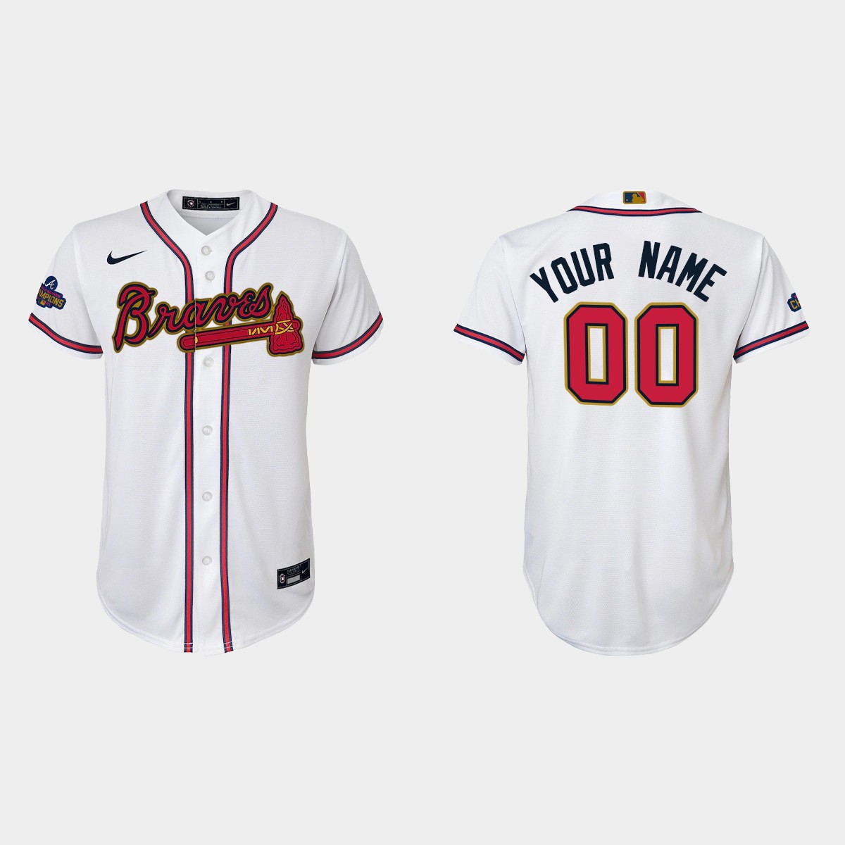 Youth Atlanta Braves Custom 2022 Gold Program White Jersey