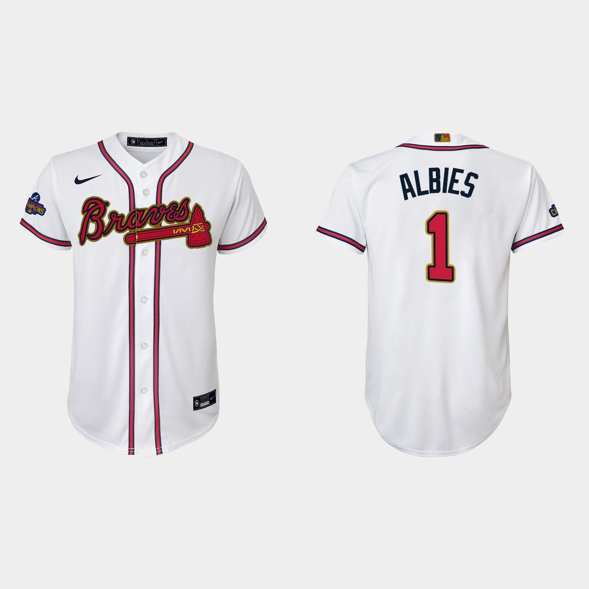 Youth Atlanta Braves Ozzie Albies 2022 Gold Program White Jersey
