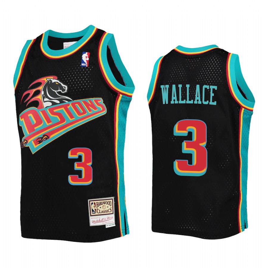 Youth Ben Wallace Detroit Pistons Black Reload Jersey Hardwood Classics