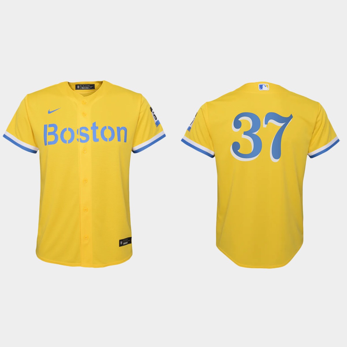 Youth Boston Red Sox #37 Nick Pivetta Gold Light Blue 2021 City Connect Jersey
