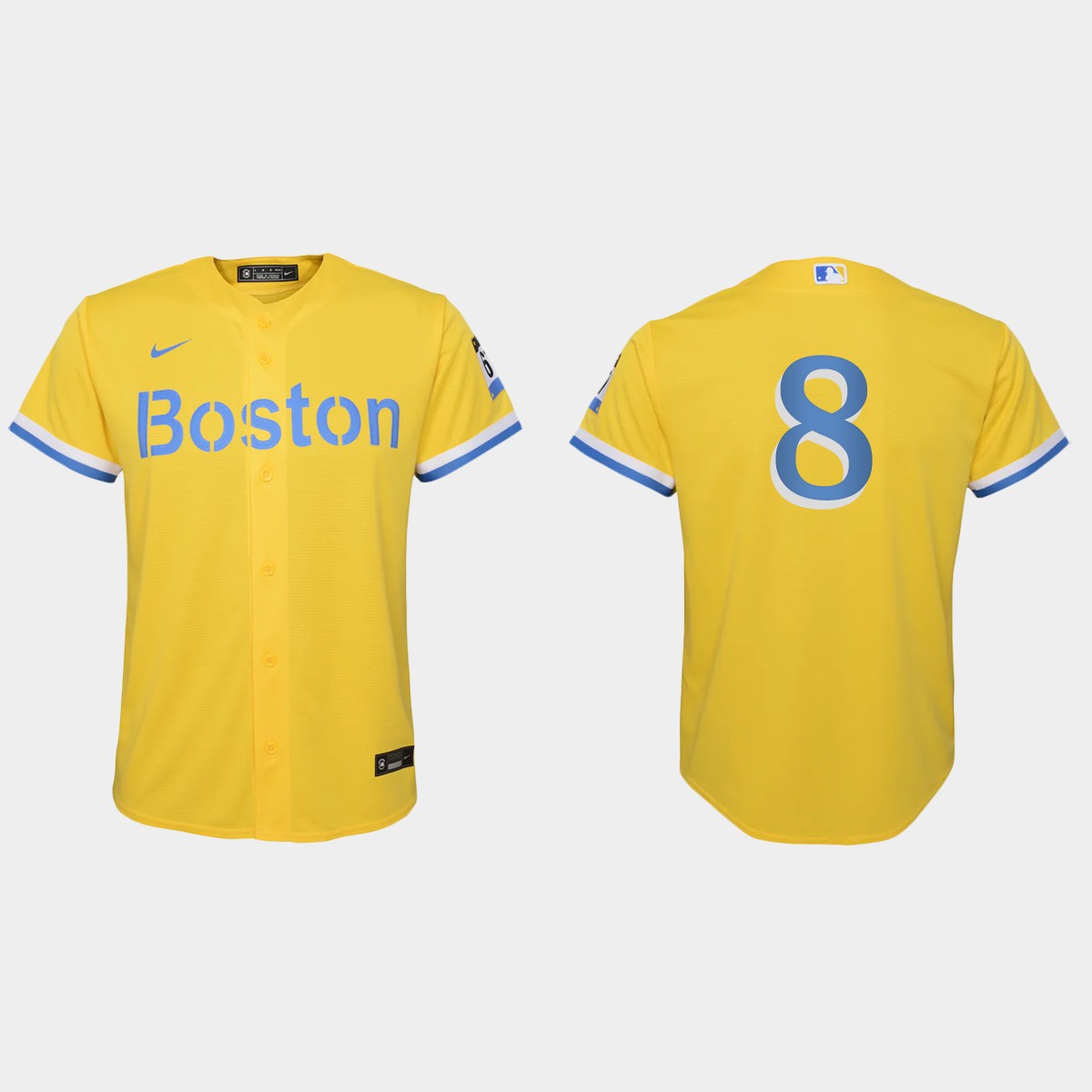 Youth Boston Red Sox #8 Carl Yastrzemski Gold Light Blue 2021 City Connect Jersey