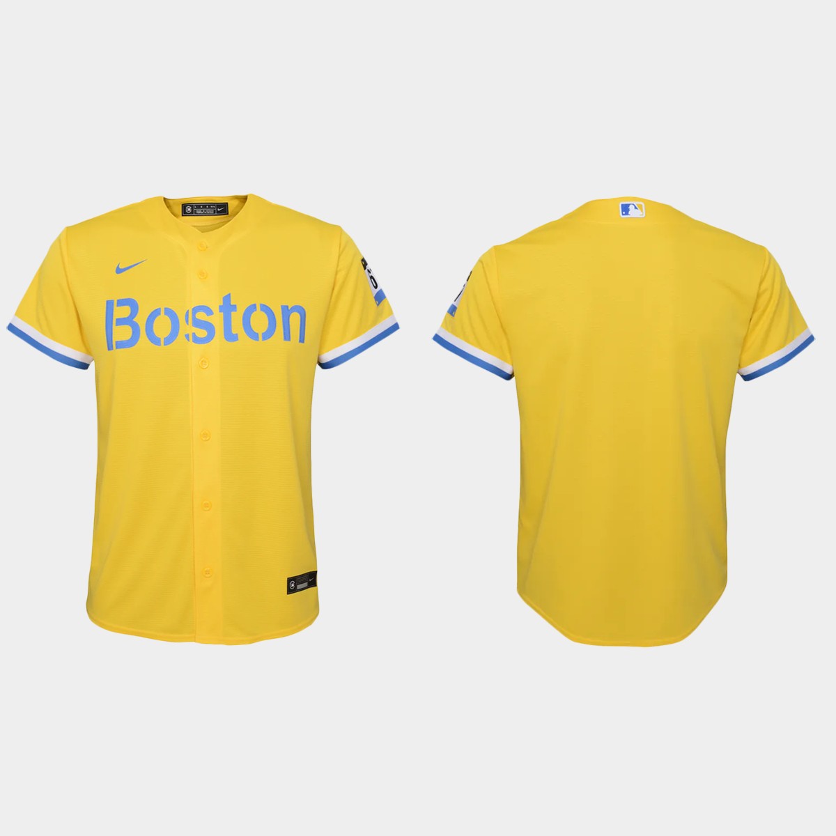 Youth Boston Red Sox # Gold Light Blue 2021 City Connect Jersey