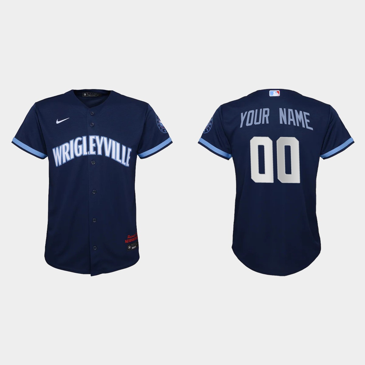 Youth Chicago Cubs #00 Custom Navy 2021 City Connect Jersey