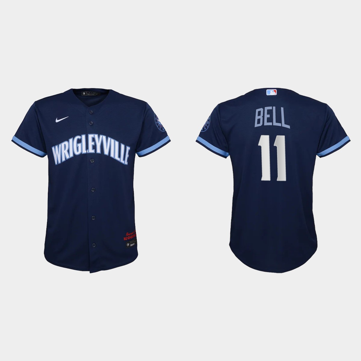 Youth Chicago Cubs #11 George Bell Navy 2021 City Connect Jersey