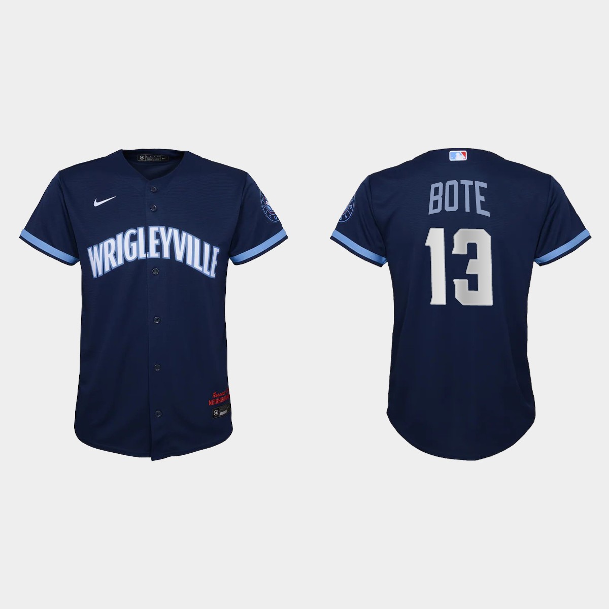 Youth Chicago Cubs #13 David Bote Navy 2021 City Connect Jersey
