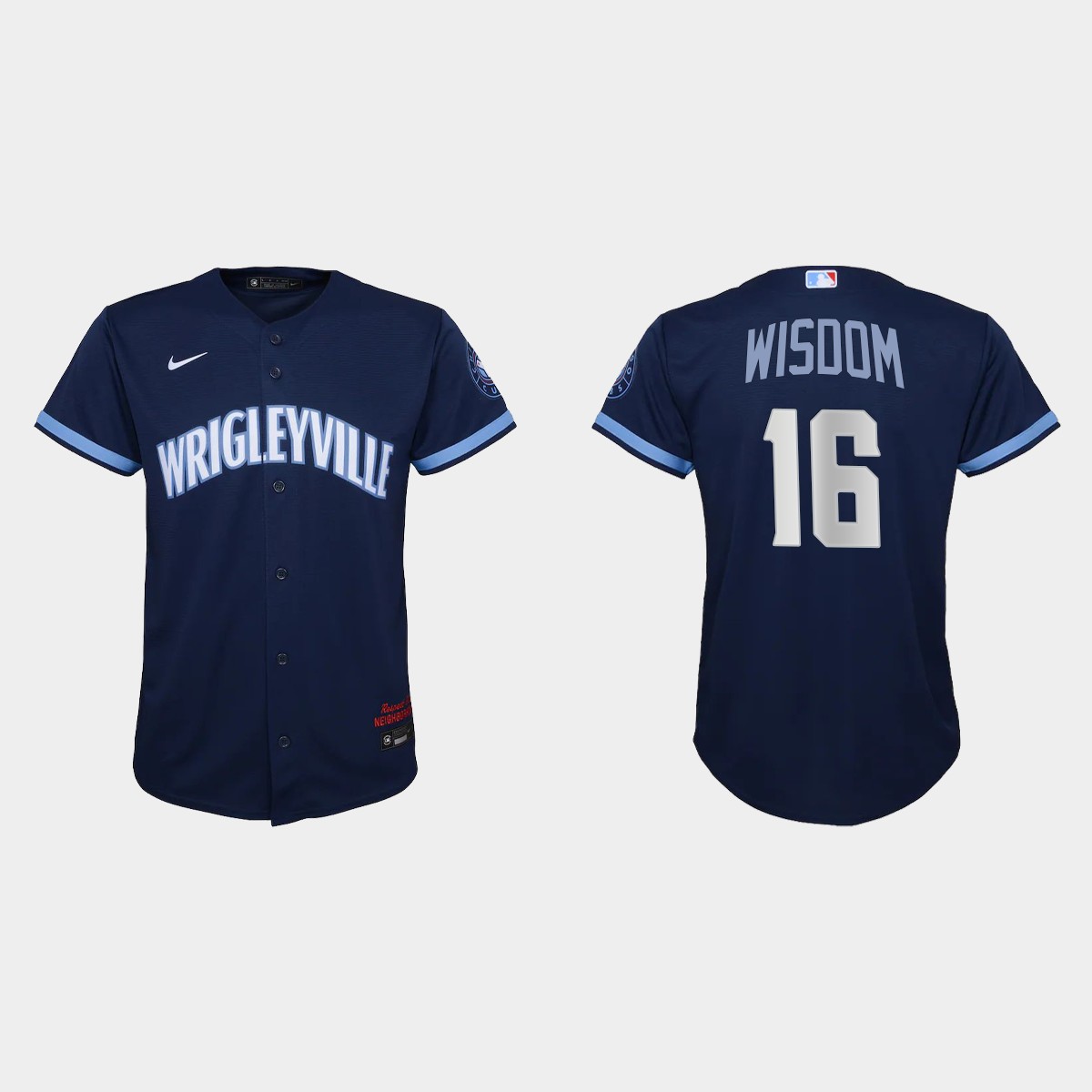 Youth Chicago Cubs #16 Patrick Wisdom Navy 2021 City Connect Jersey