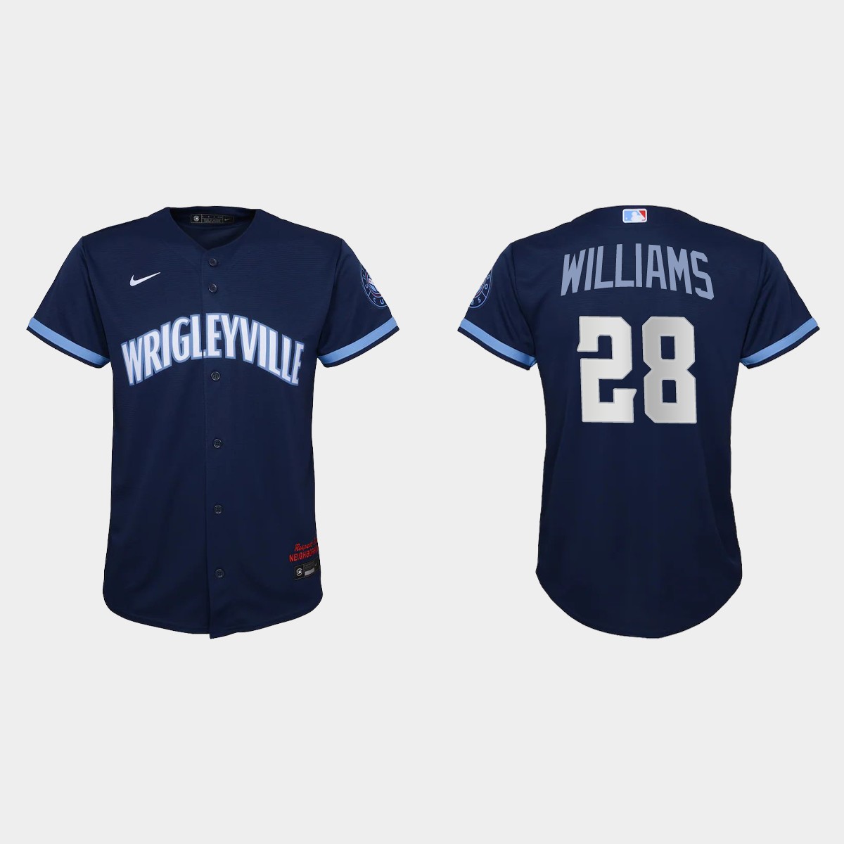 Youth Chicago Cubs #28 Mitch Williams Navy 2021 City Connect Jersey