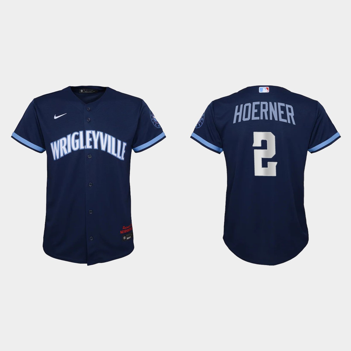 Youth Chicago Cubs #2 Nico Hoerner Navy 2021 City Connect Jersey