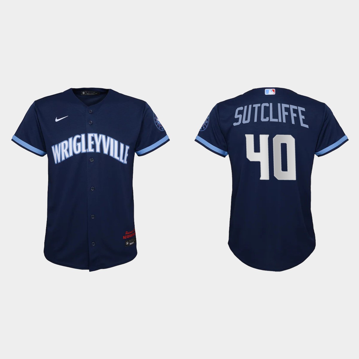 Youth Chicago Cubs #40 Rick Sutcliffe Navy 2021 City Connect Jersey