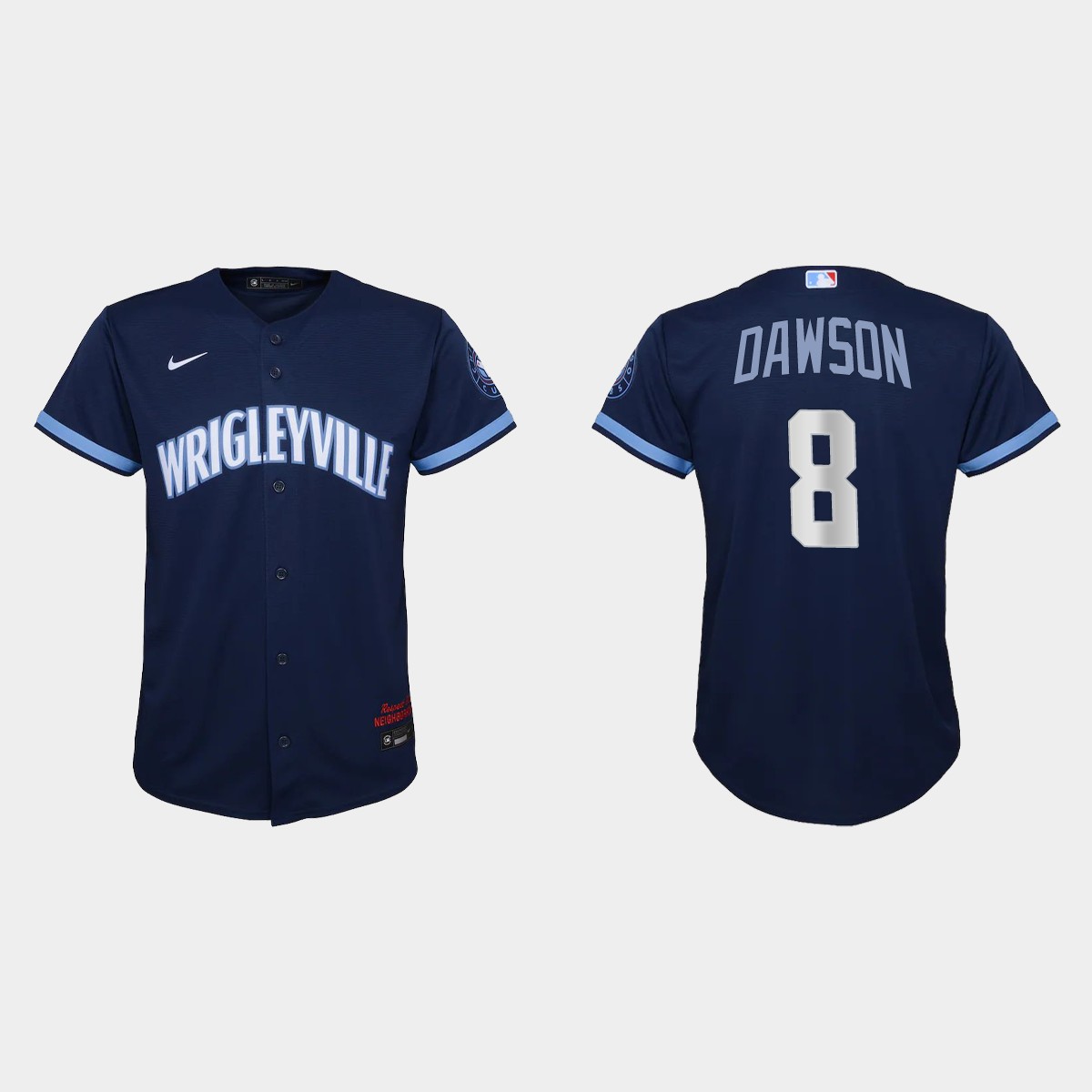 Youth Chicago Cubs #8 Andre Dawson Navy 2021 City Connect Jersey