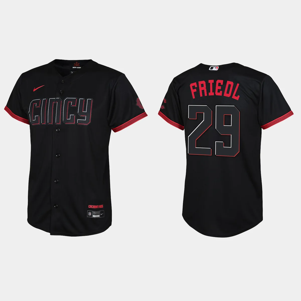 Youth Cincinnati Reds TJ Friedl Black 2023 City Connect Jersey