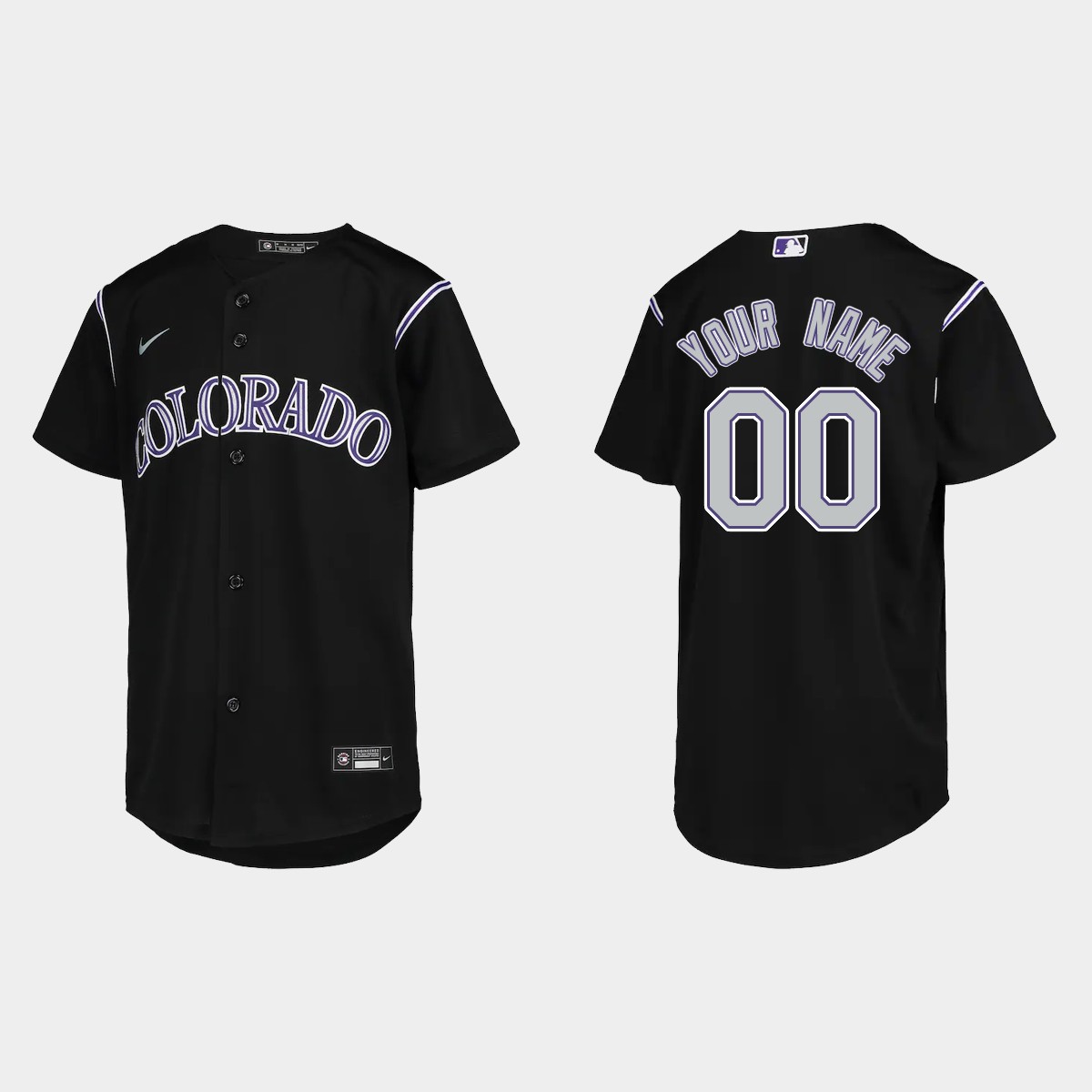 Youth Colorado Rockies Custom Black Jersey