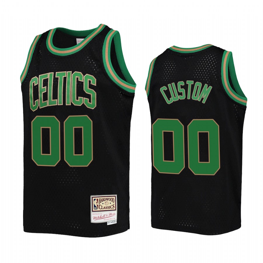 Youth Custom Boston Celtics Black Reload Jersey Hardwood Classics